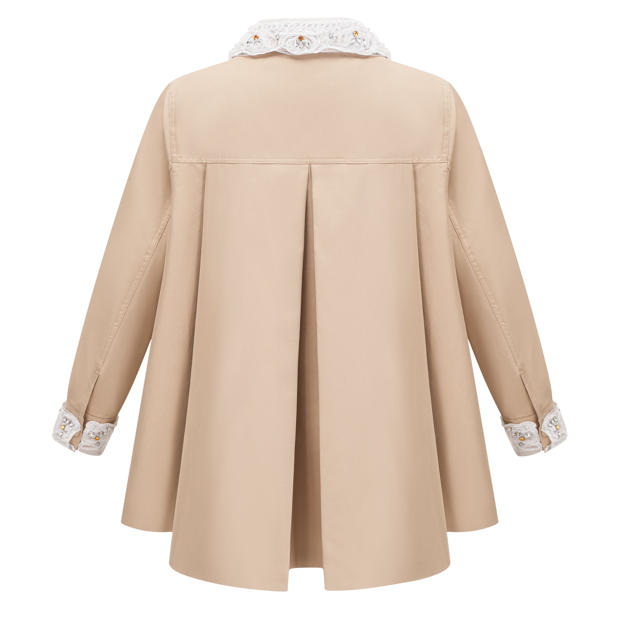Marta Khaki Embellished Lace Trim Trench Coat