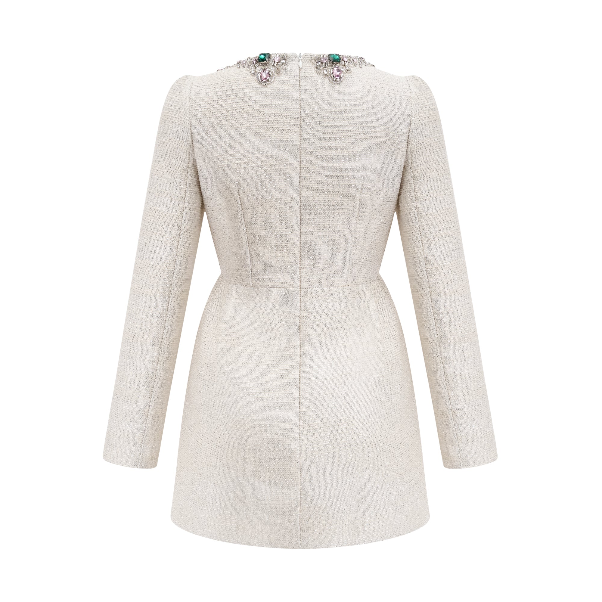 Pauline White Tweed Bead-Embellished Mini Dress