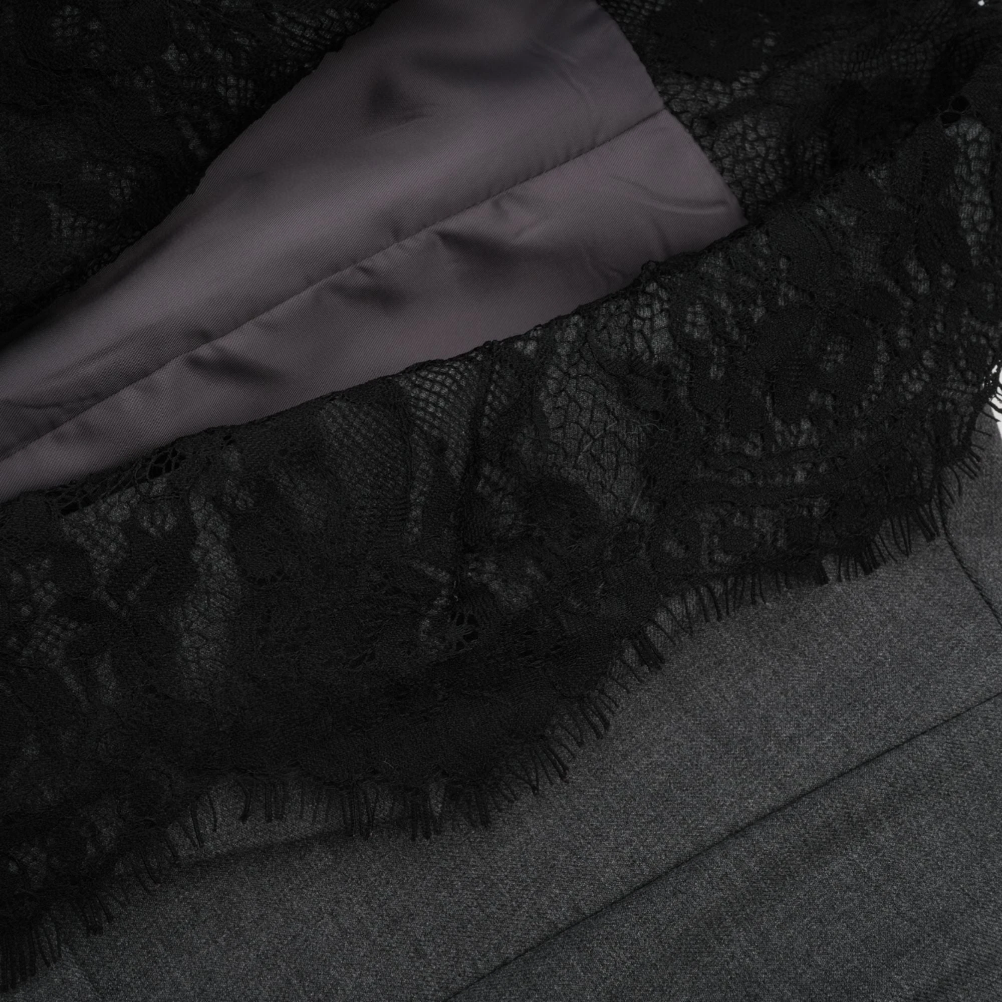Grey blazer with black lace trim