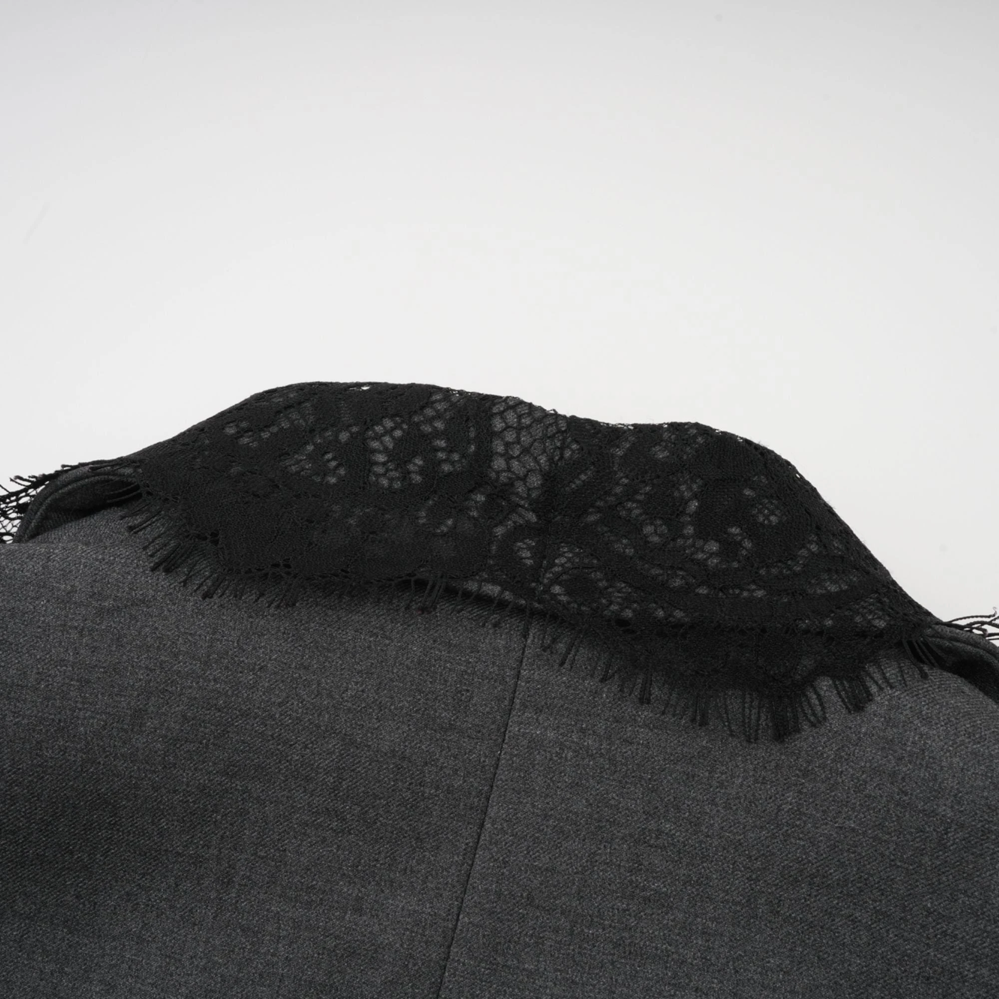 Grey blazer with black lace trim