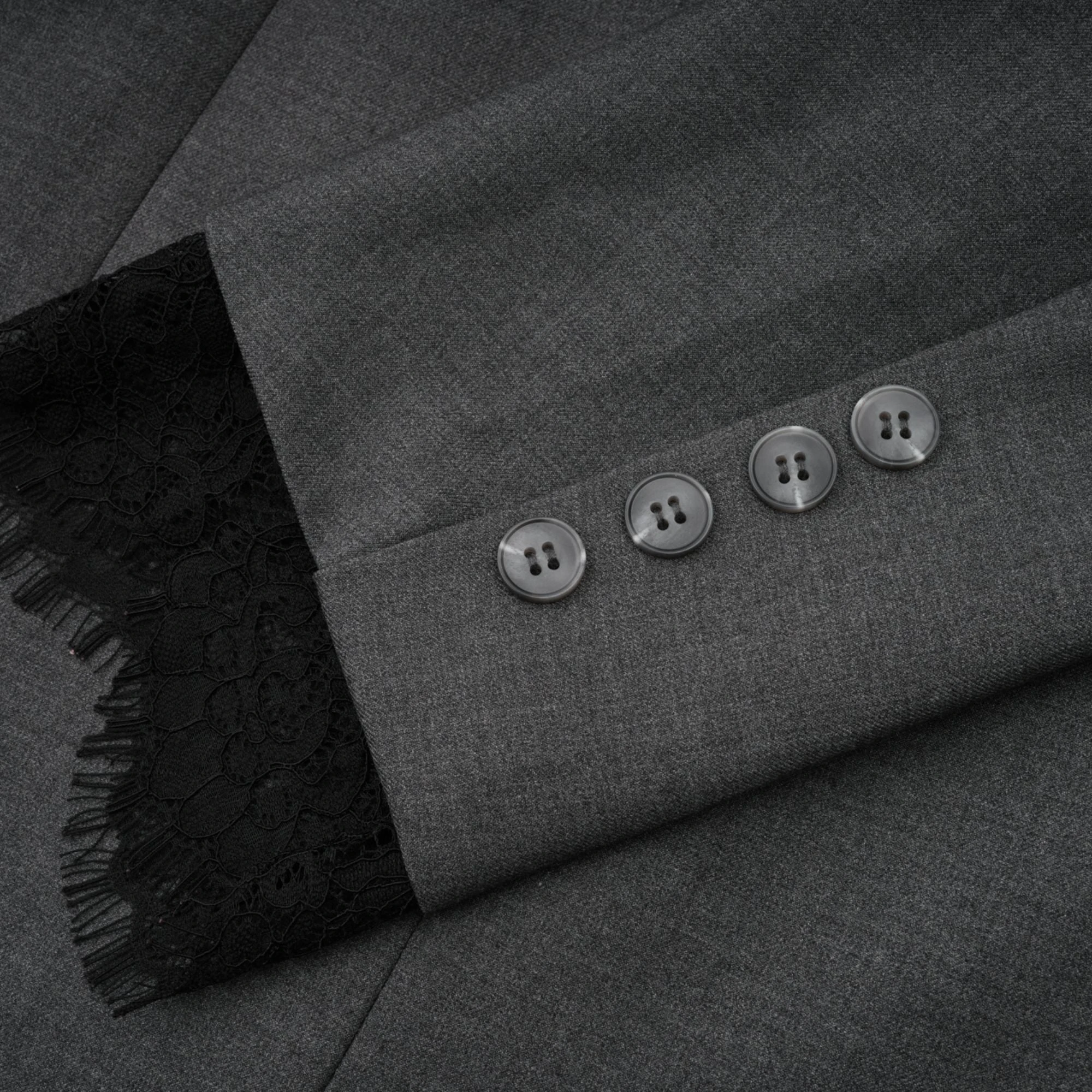 Grey blazer with black lace trim