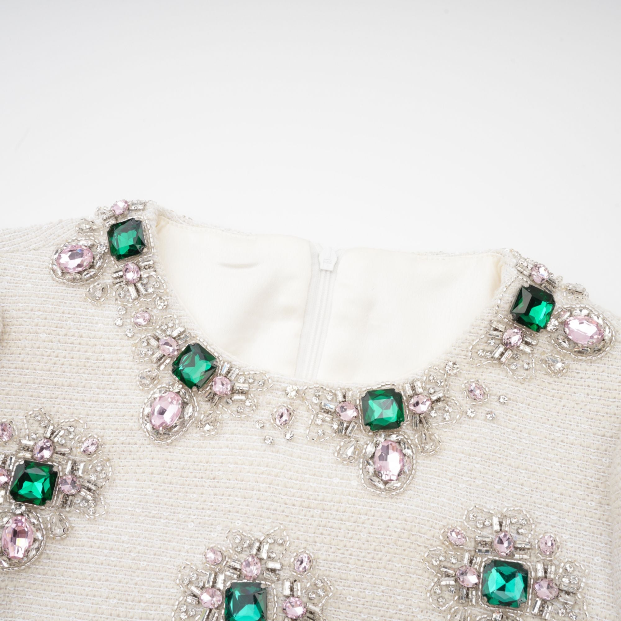 Pauline White Tweed Bead-Embellished Mini Dress