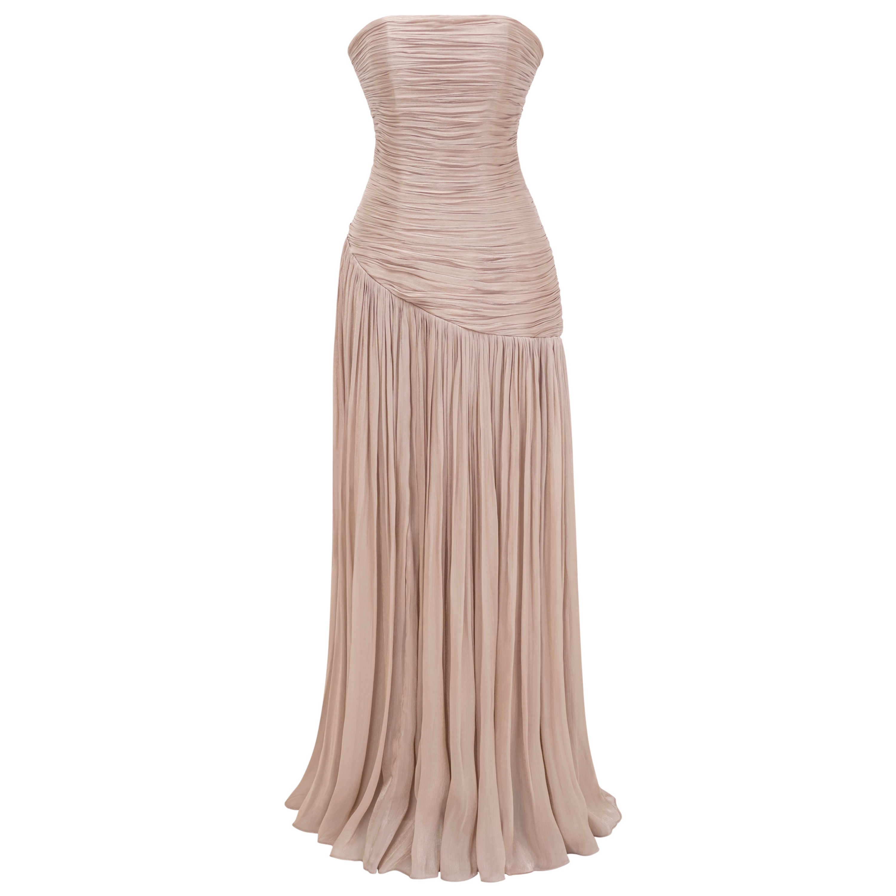 Angelina Champagne Brown Off Shoulder Pleated Maxi Dress