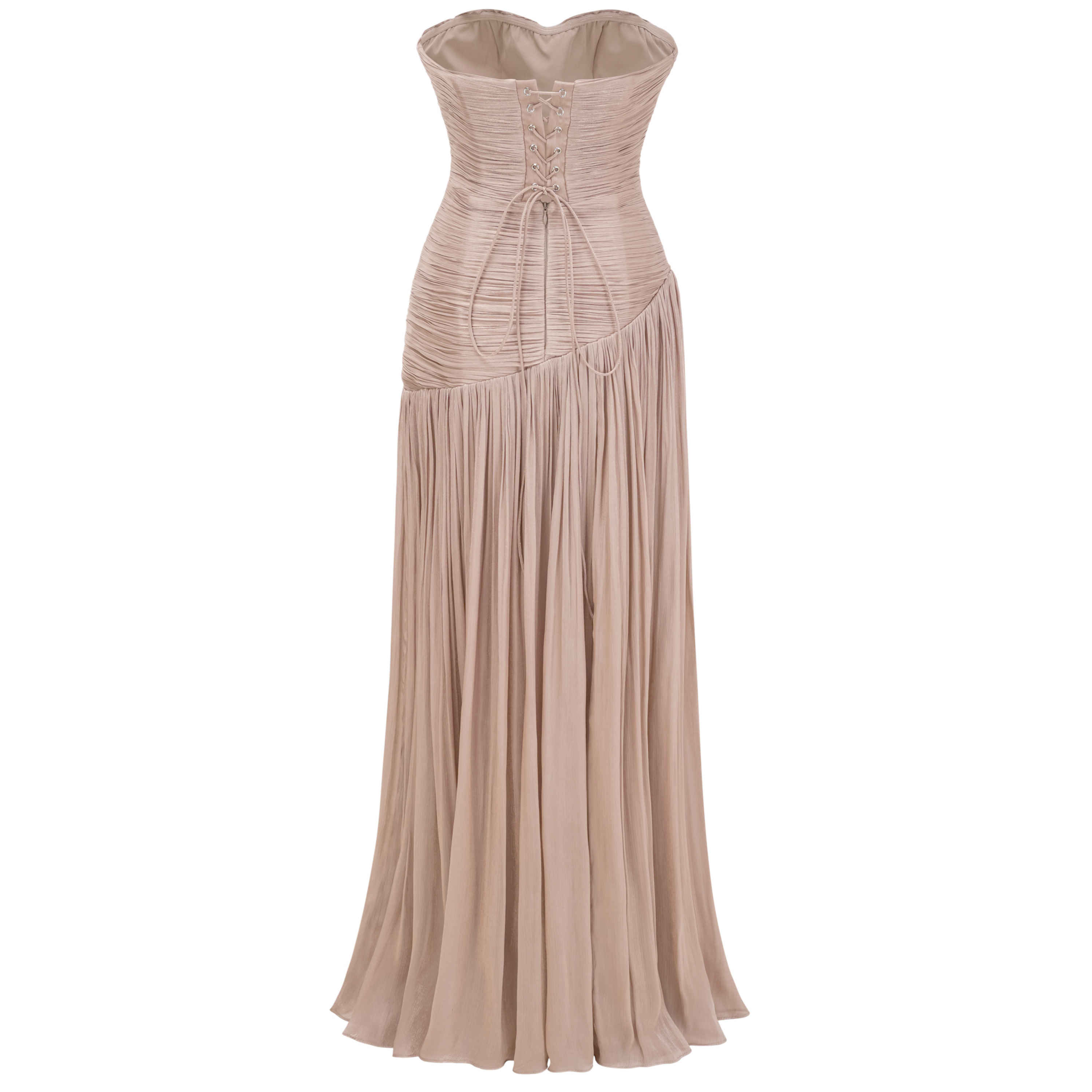 Angelina Champagne Brown Off Shoulder Pleated Maxi Dress