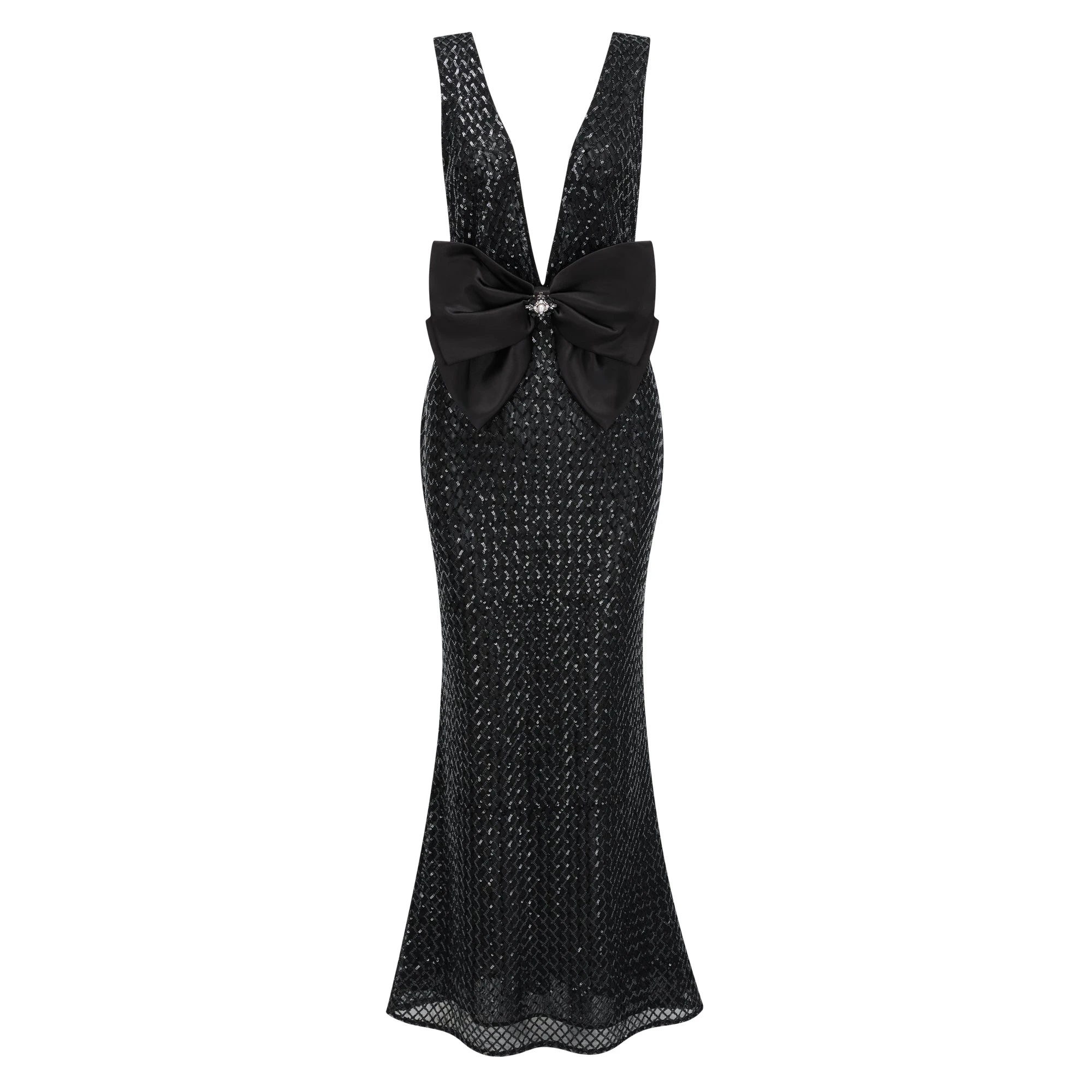Raelynn Black Deep V-Neck Bodycon Maxi Dress