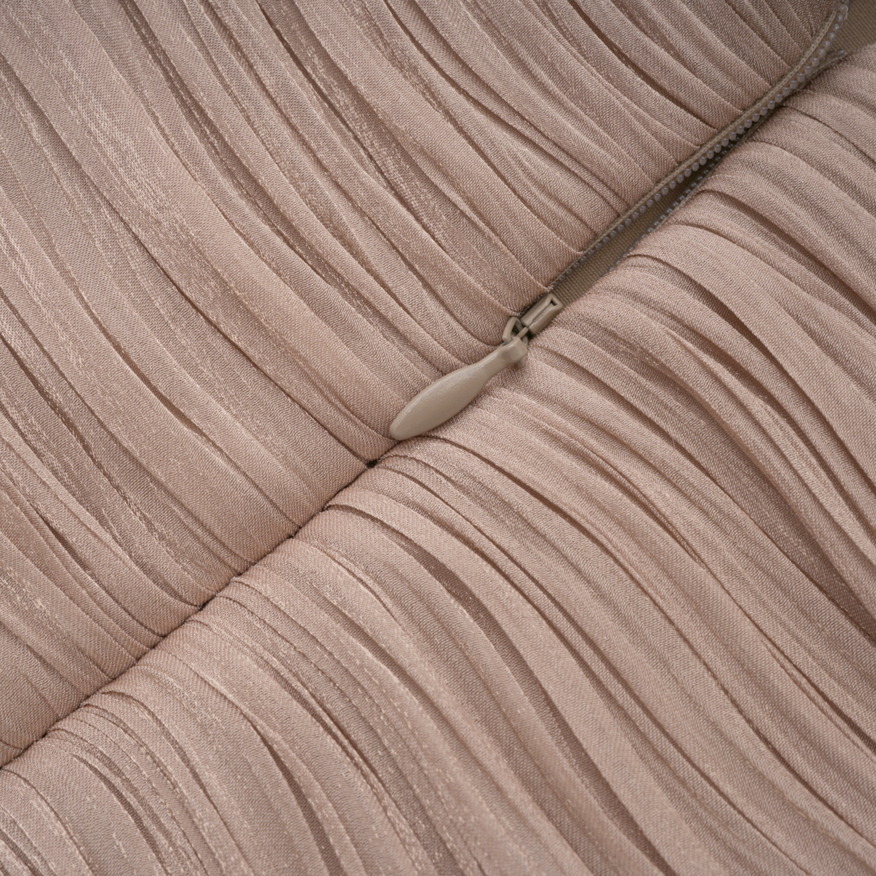 Angelina Champagne Brown Off Shoulder Pleated Maxi Dress