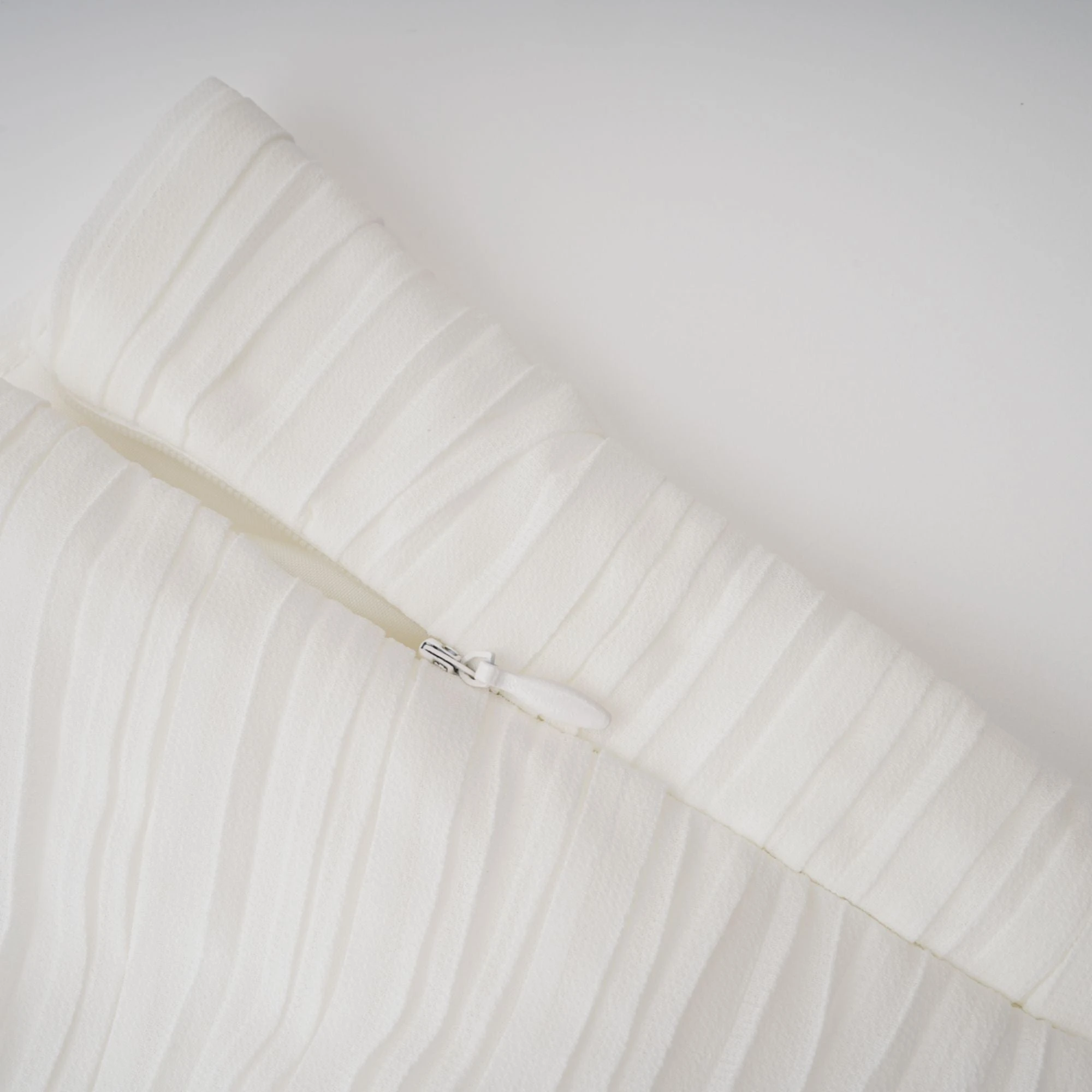 Doux White Ruffled Trim Pleated Midi Dress