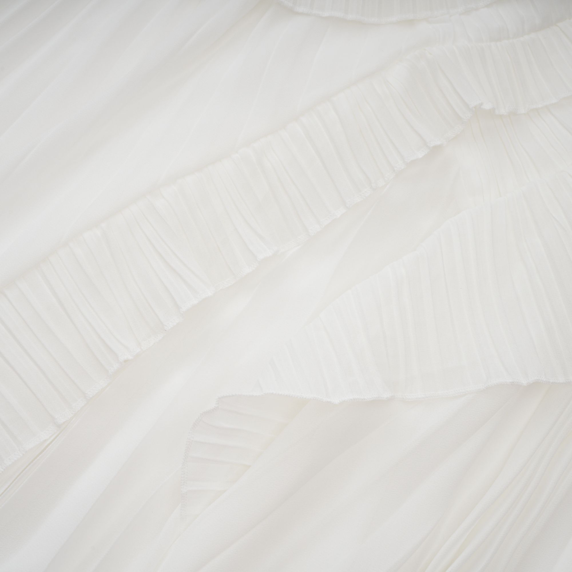 Doux White Ruffled Trim Pleated Midi Dress