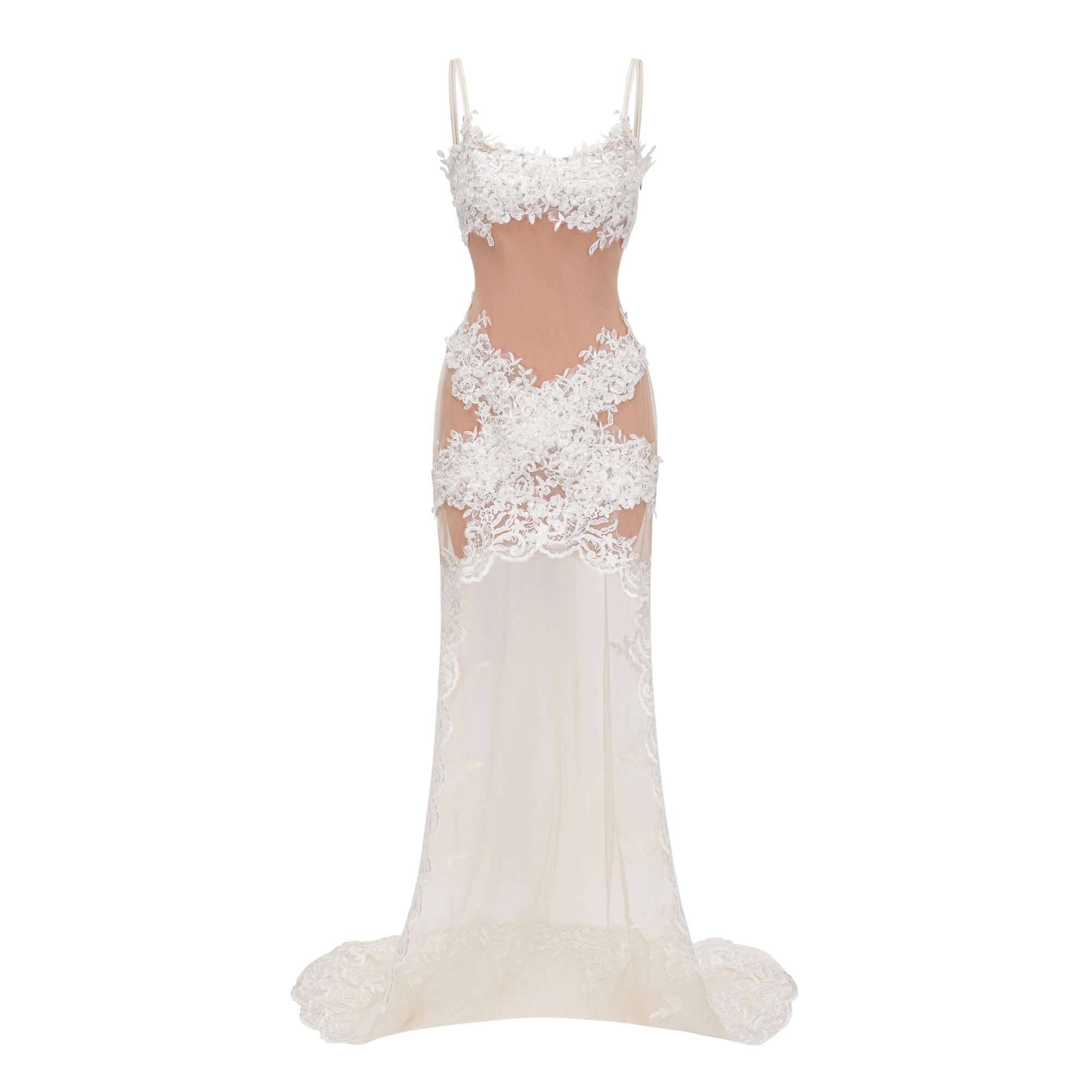 Mieke White Semi-Sheer Lace Maxi Dress