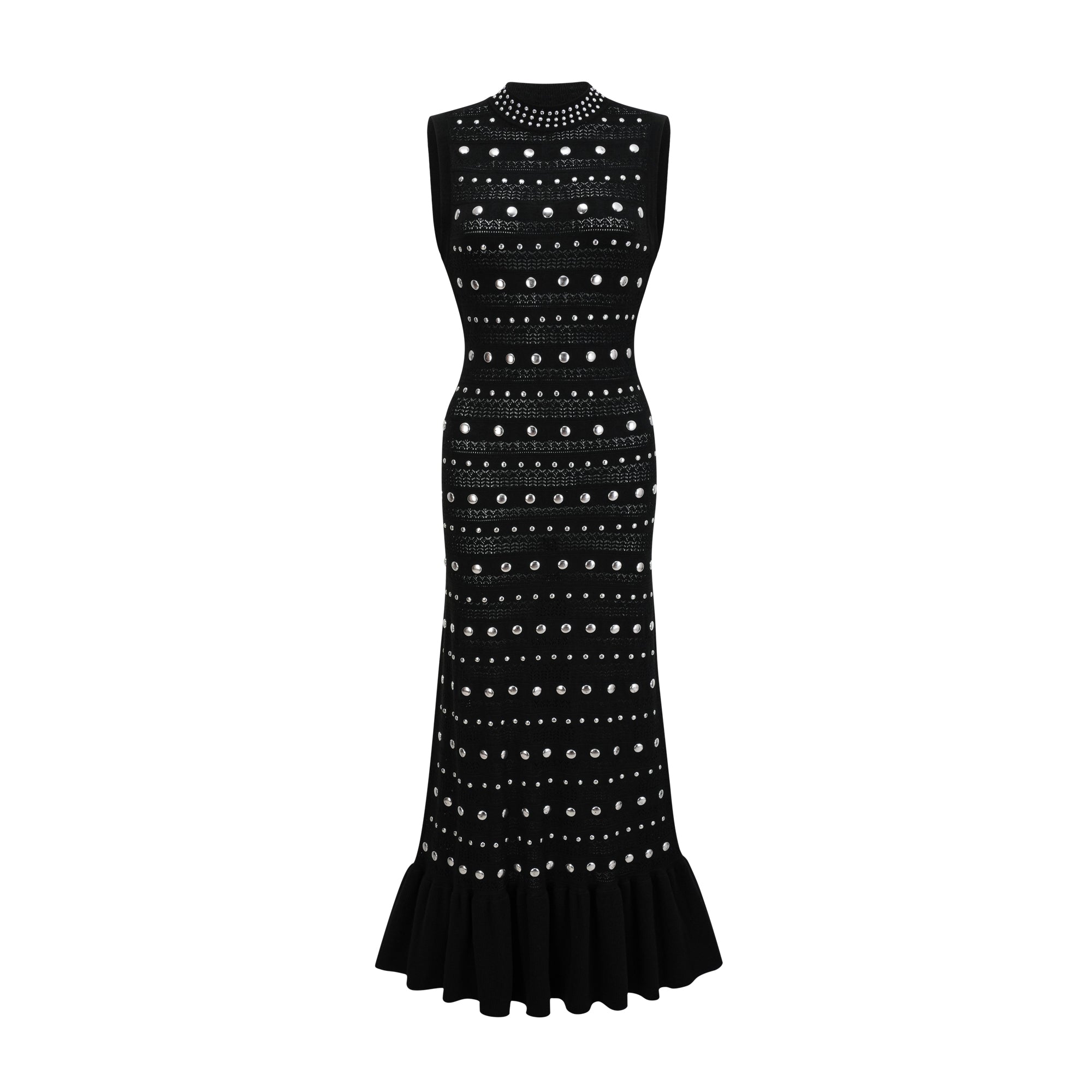 Chloé Studded Crochet-Knit Maxi Dress in Black