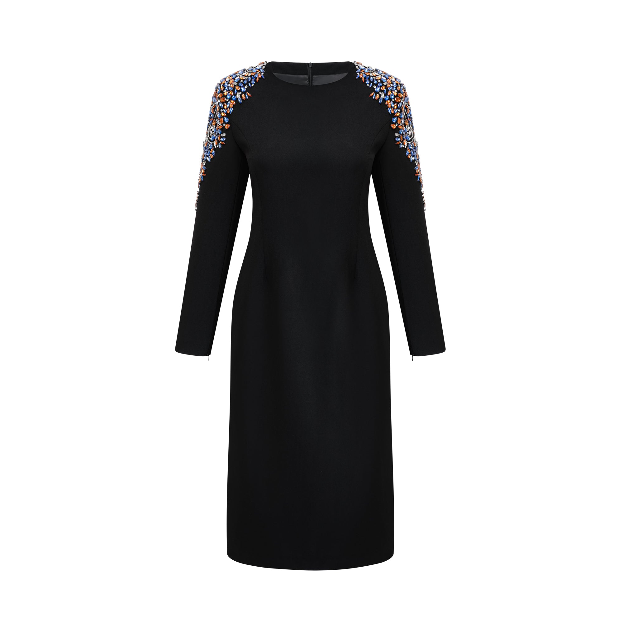 Maelys Black Crystal-Embellished Midi Dress