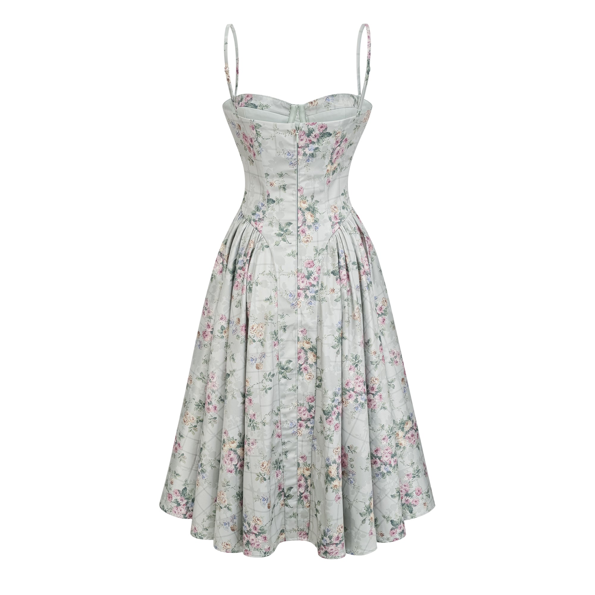 Prunelle Sage-Green Floral-Print Shirred Midi Dress