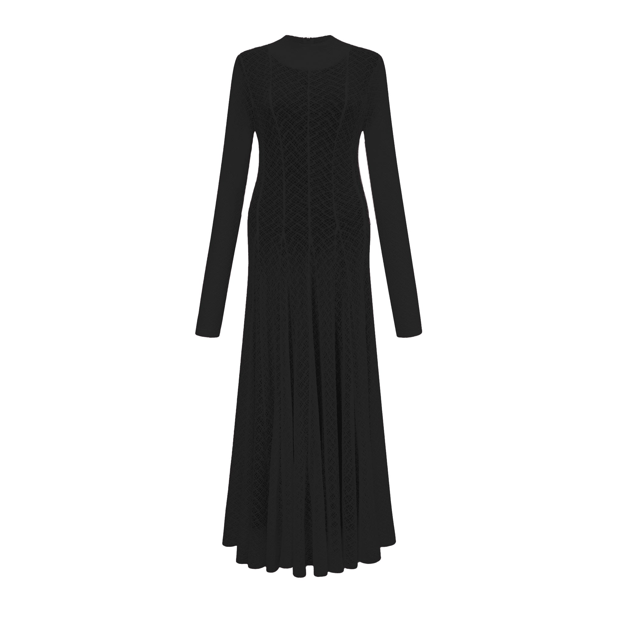 Athena Wavy-Pattern Lace Maxi Dress in Black