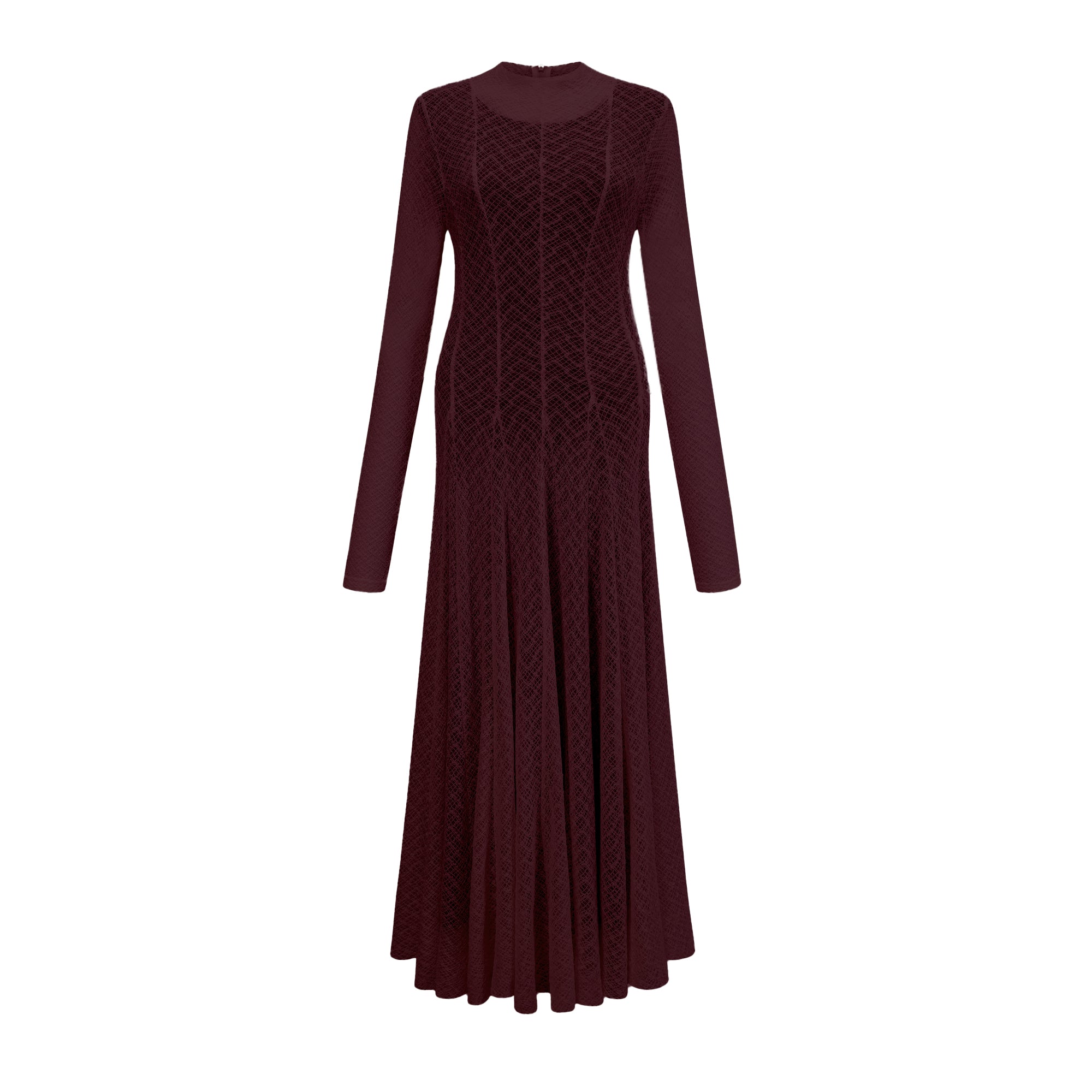 Athena Wavy-Pattern Lace Maxi Dress in Red