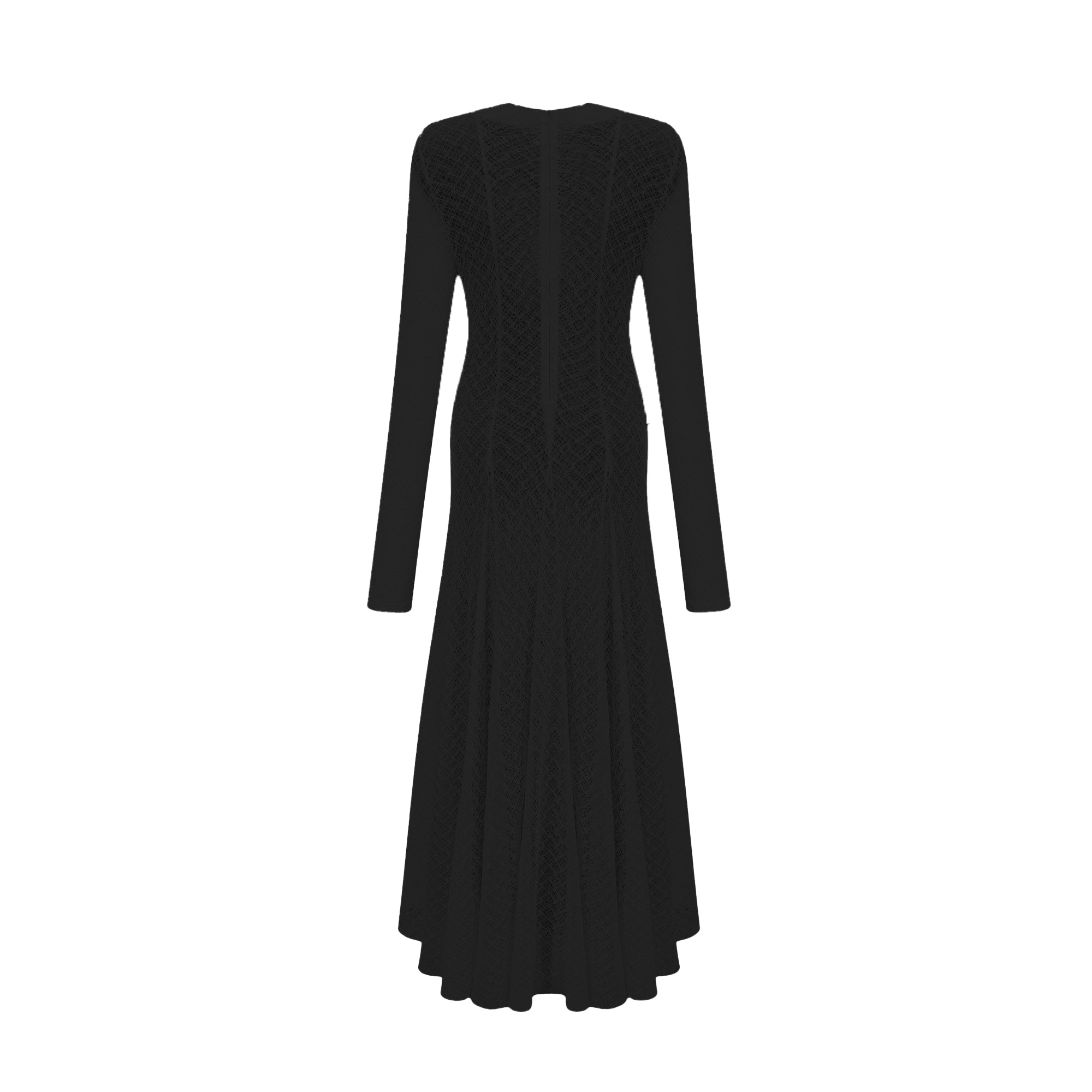 Athena Wavy-Pattern Lace Maxi Dress in Black