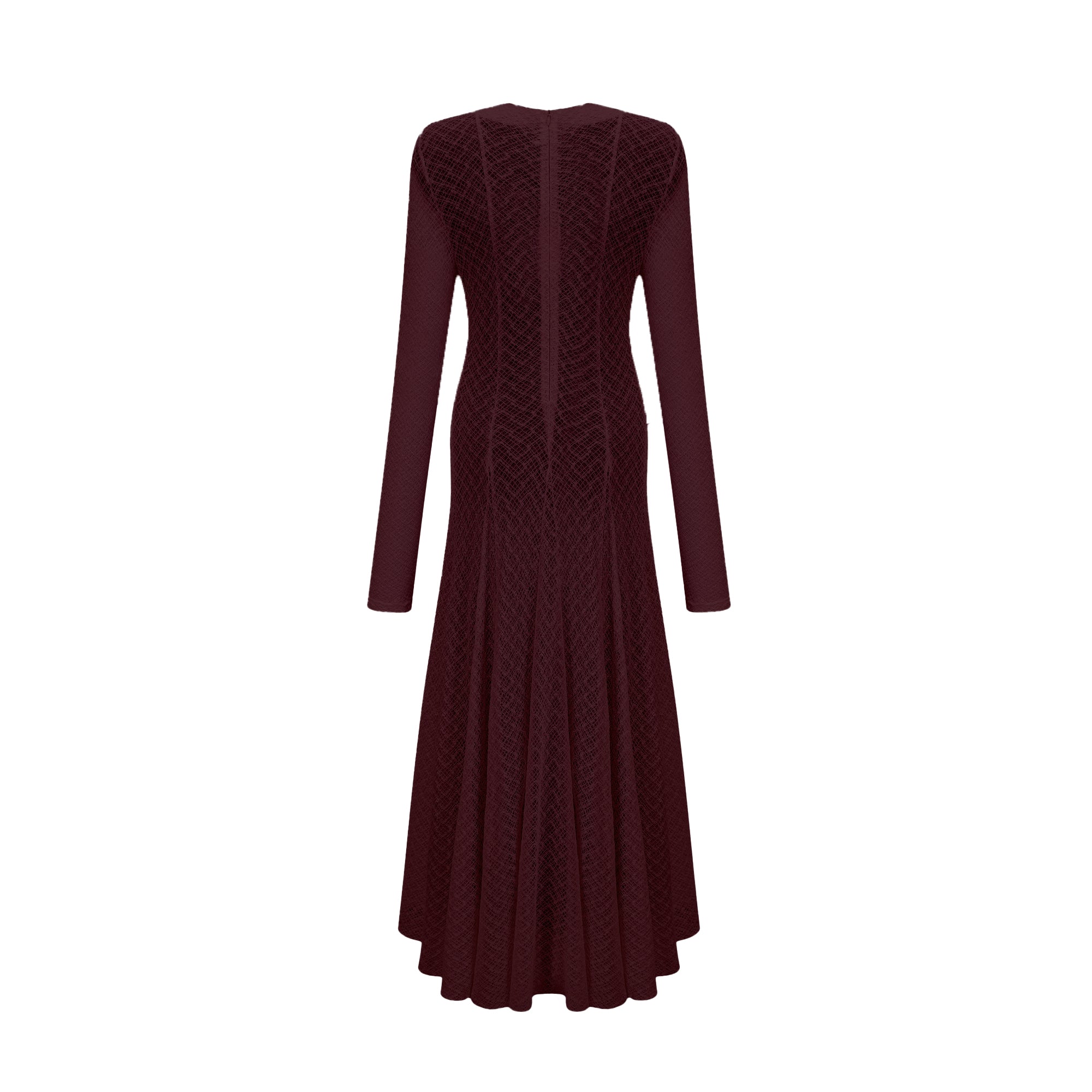 Athena Wavy-Pattern Lace Maxi Dress in Red
