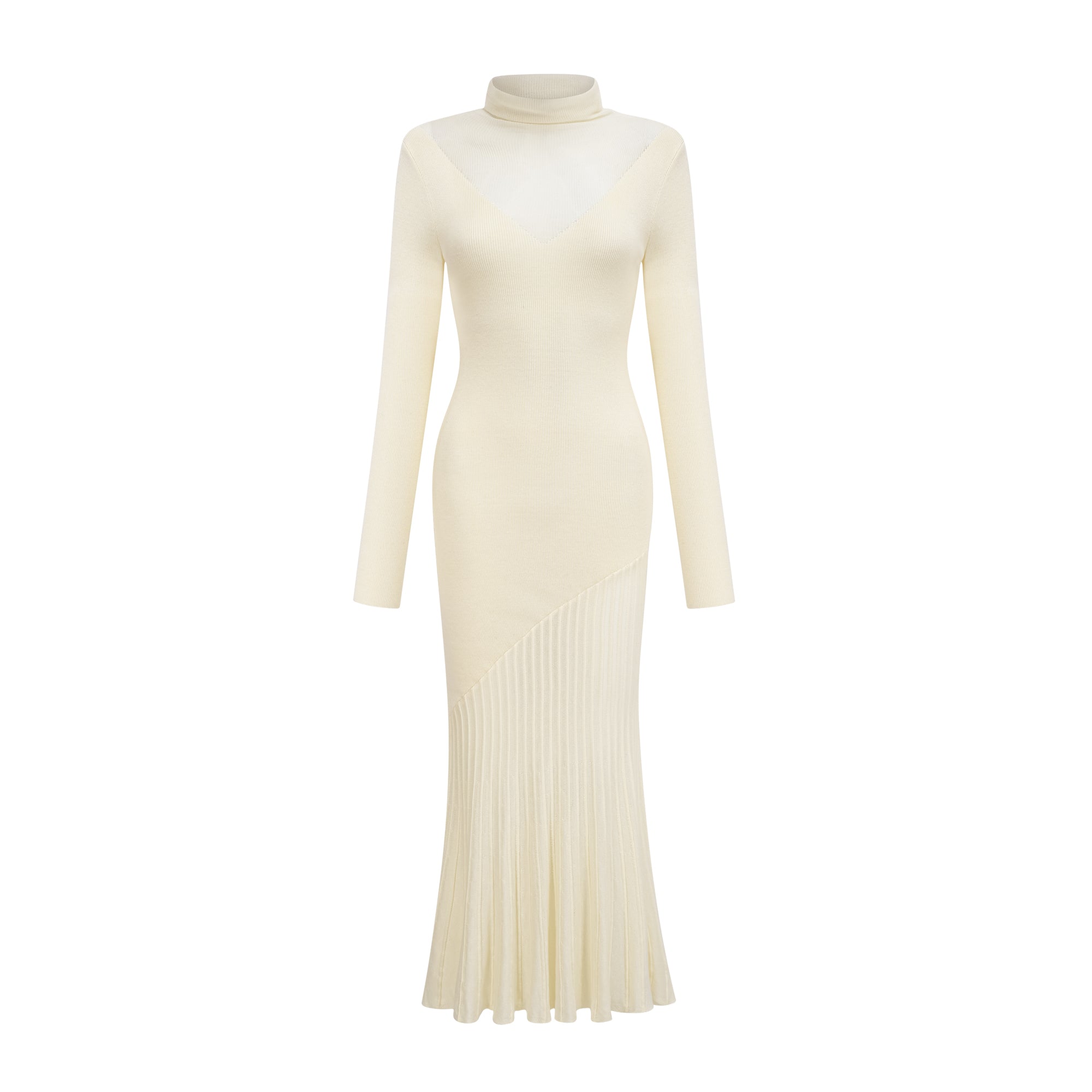 Émeline White Knitted Pleated Midi Dress