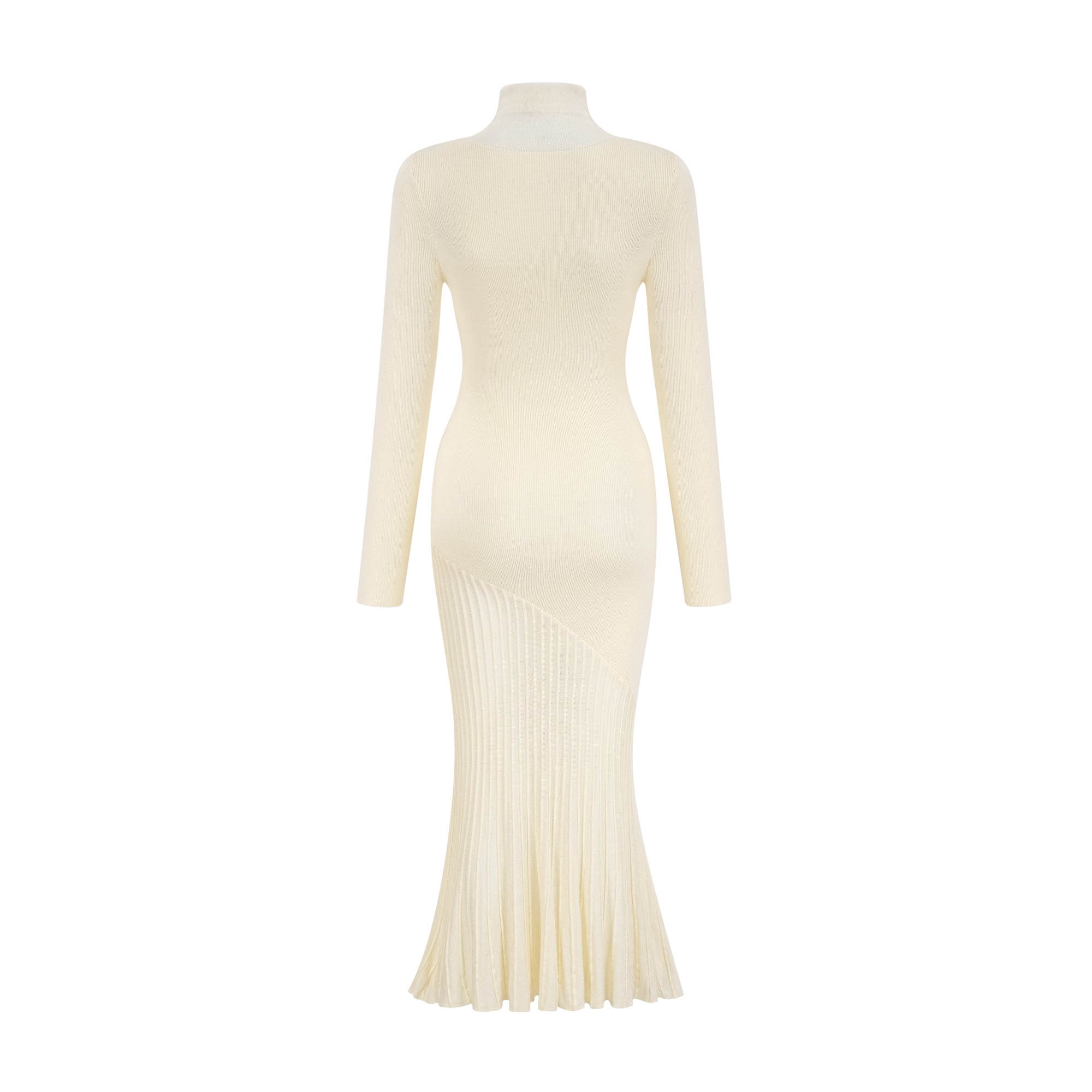 Émeline White Knitted Pleated Midi Dress