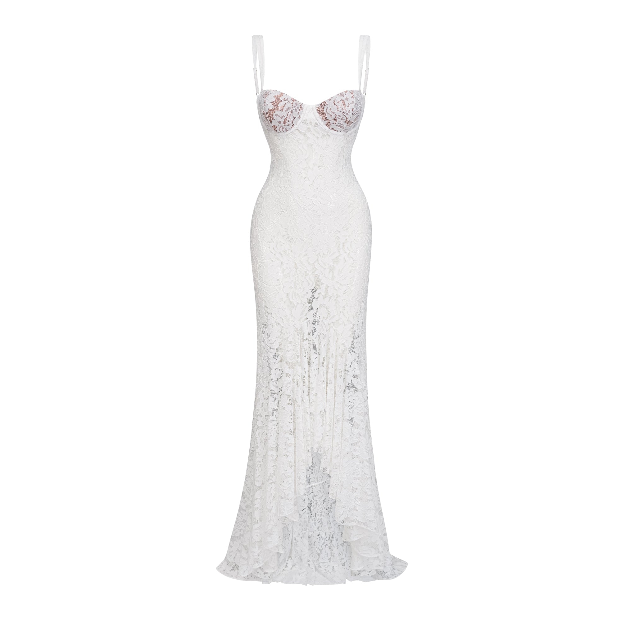 Abbie White Floral Lace Bustier Maxi Dress
