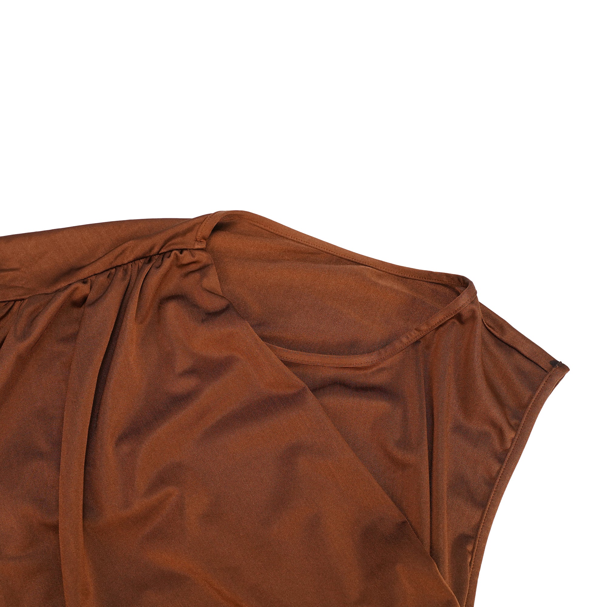 Reine Brown Asymmetrical Ruched Maxi Dress