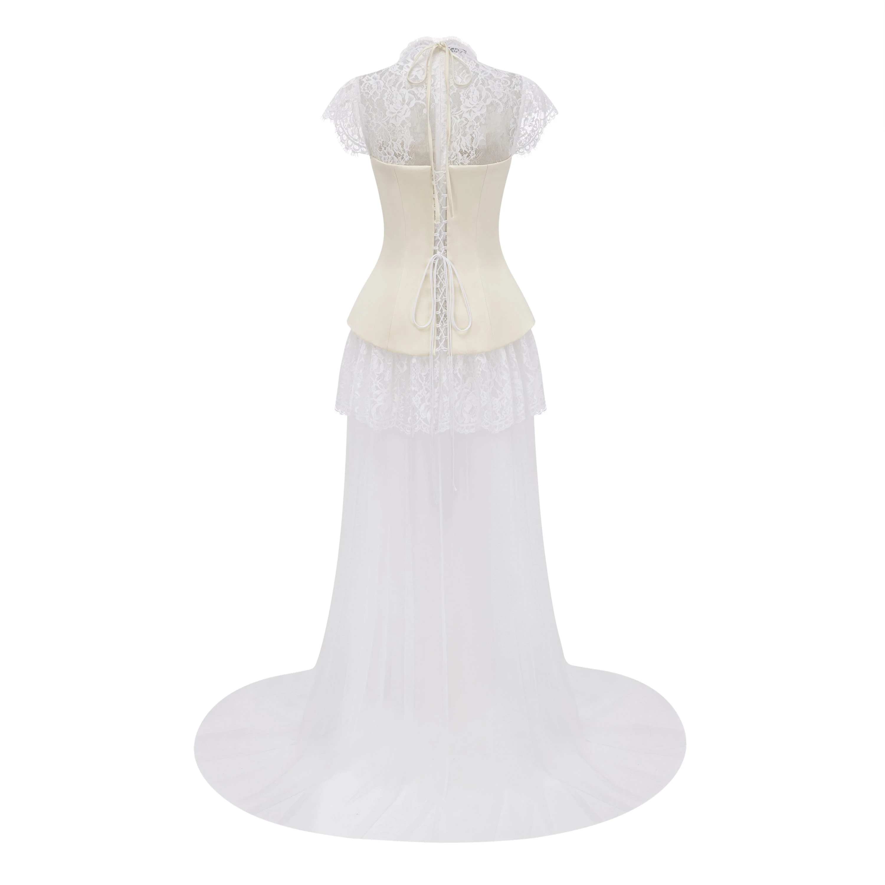 White Lace Convertible Gown with Detachable Skirt