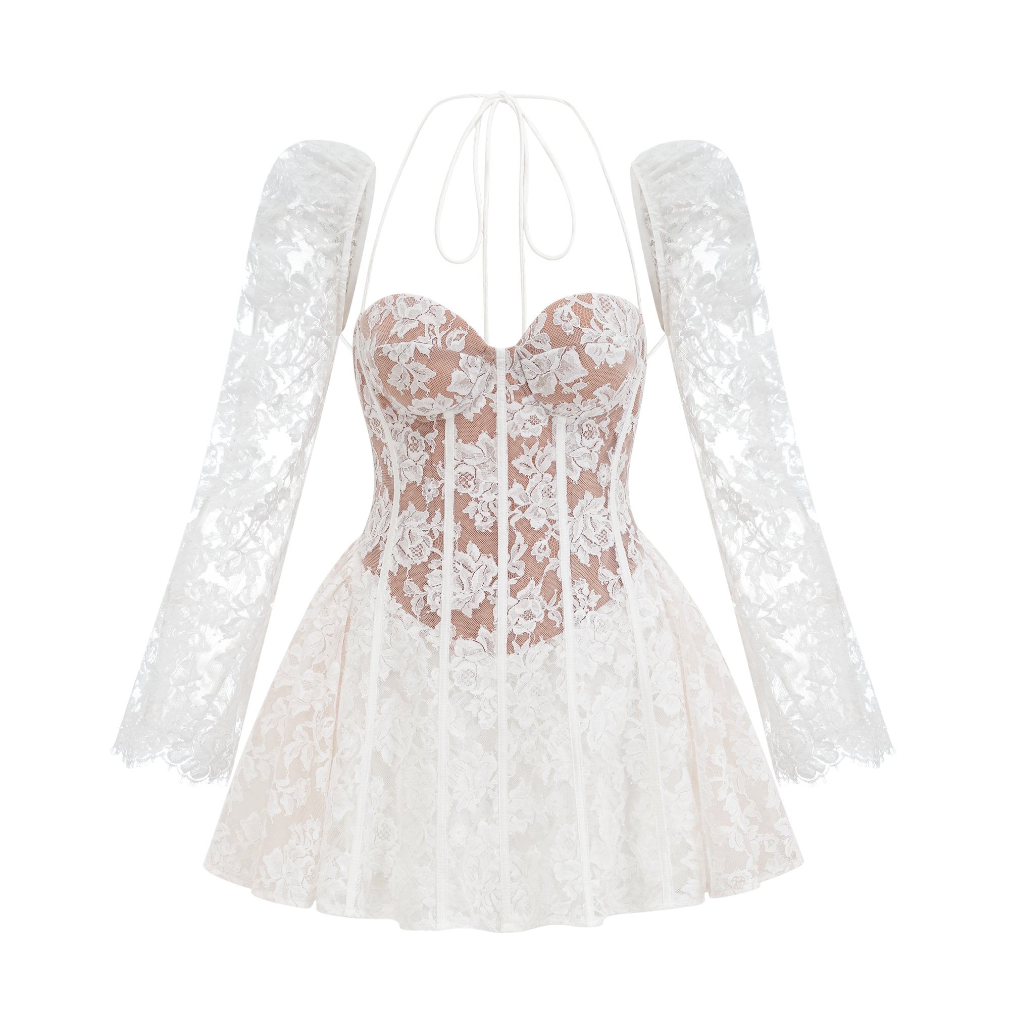 Vivienne White Floral-Lace Corset Mini Dress
