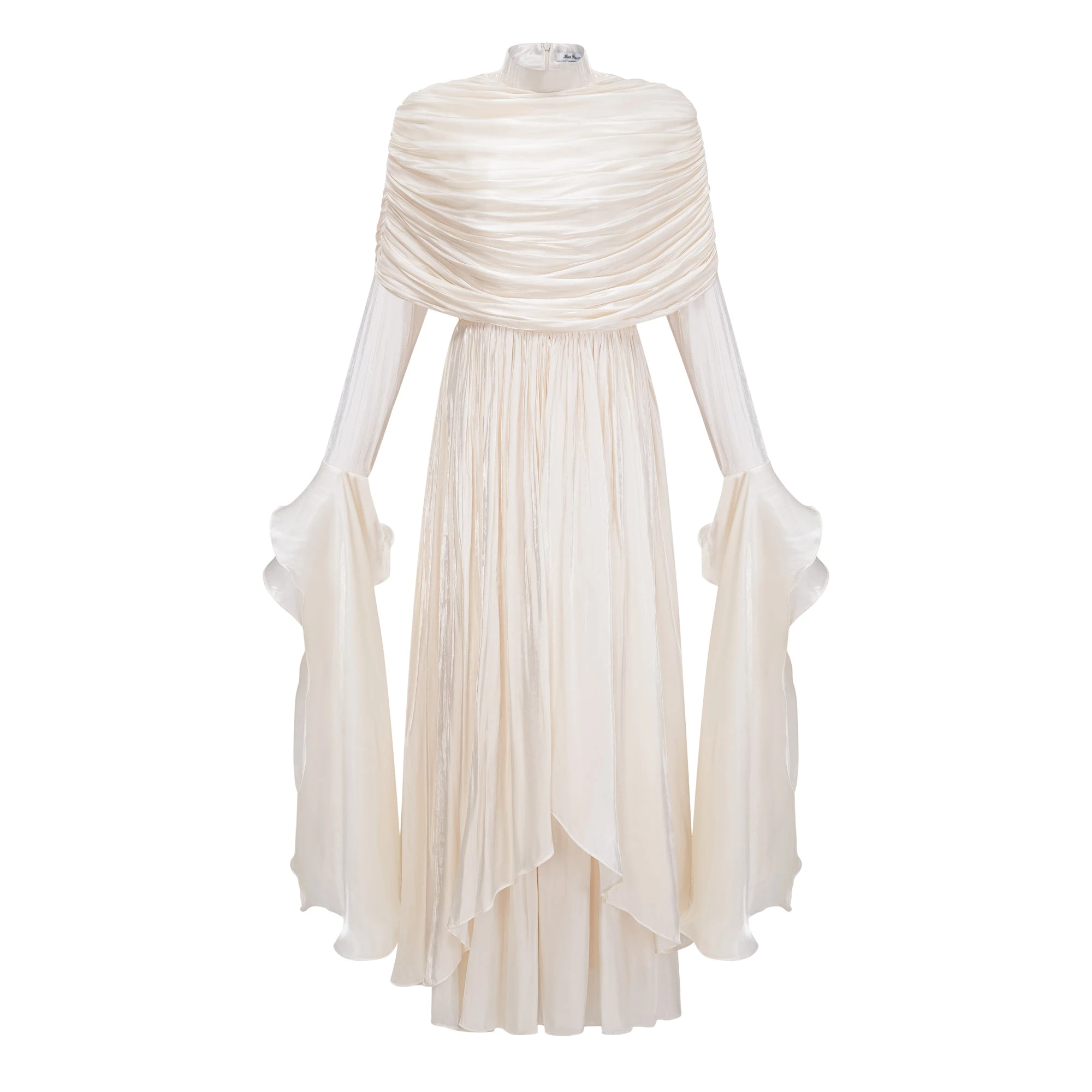 Ruched Cape Ruffled Maxi Dress