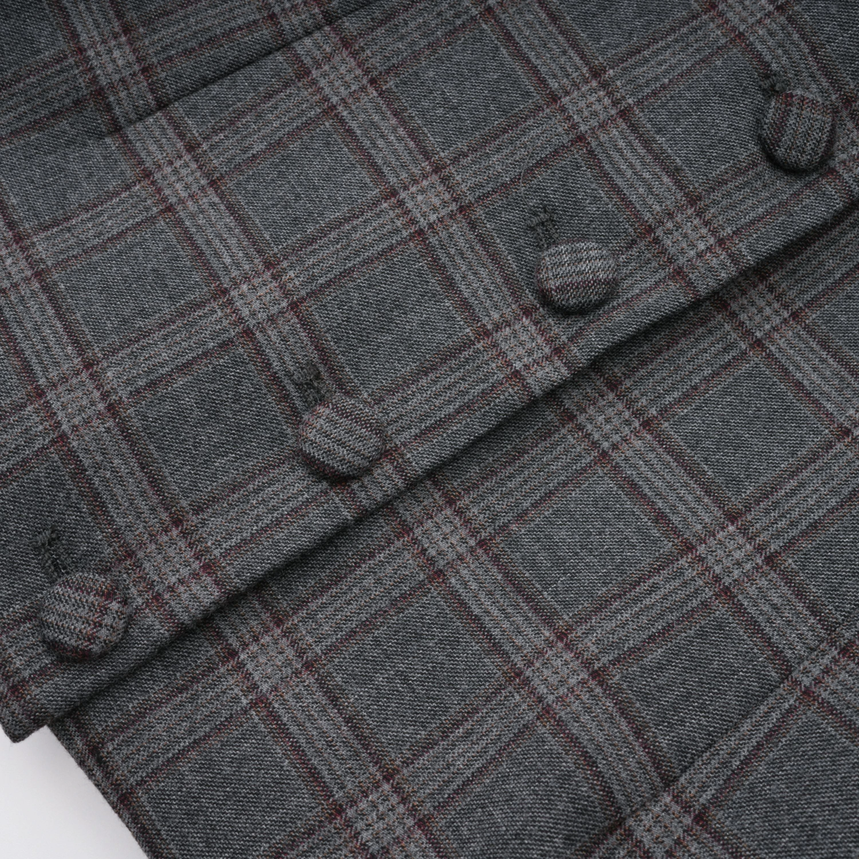Grey Cut-out Checked Blazer Skirt Set