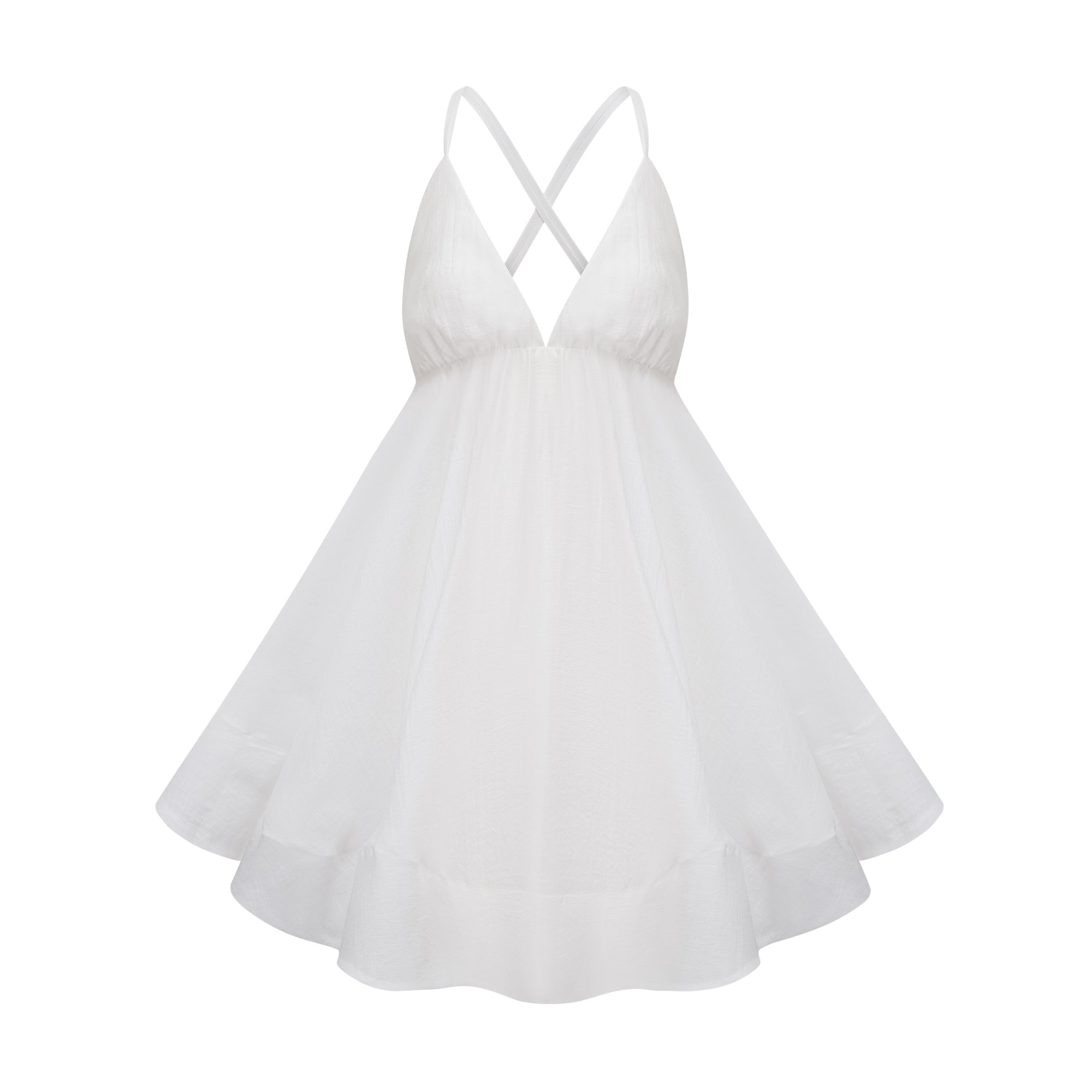 Quincie white shirred flounced mini dress