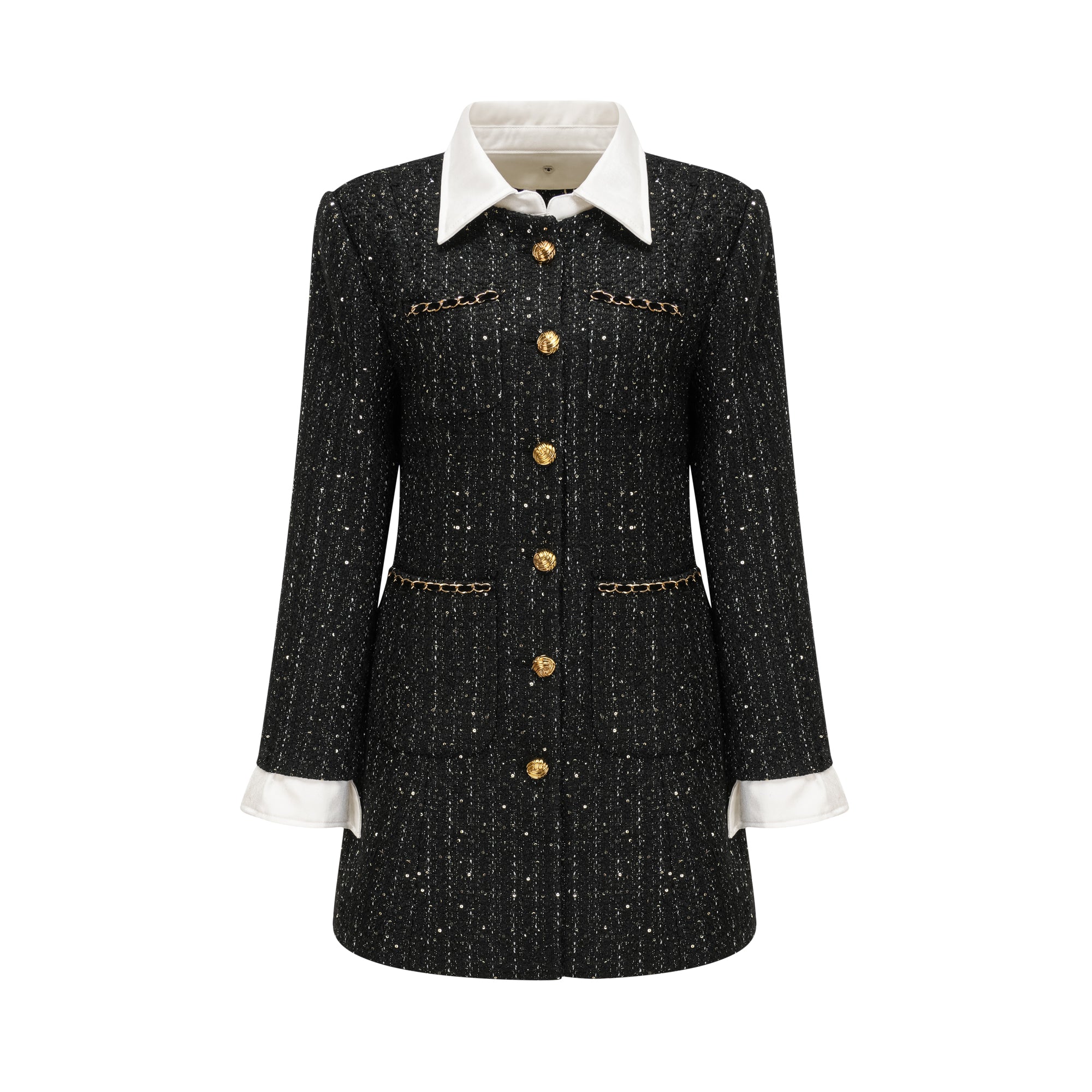 Audrey Black Sequin Paneled Tweed Mini Dress