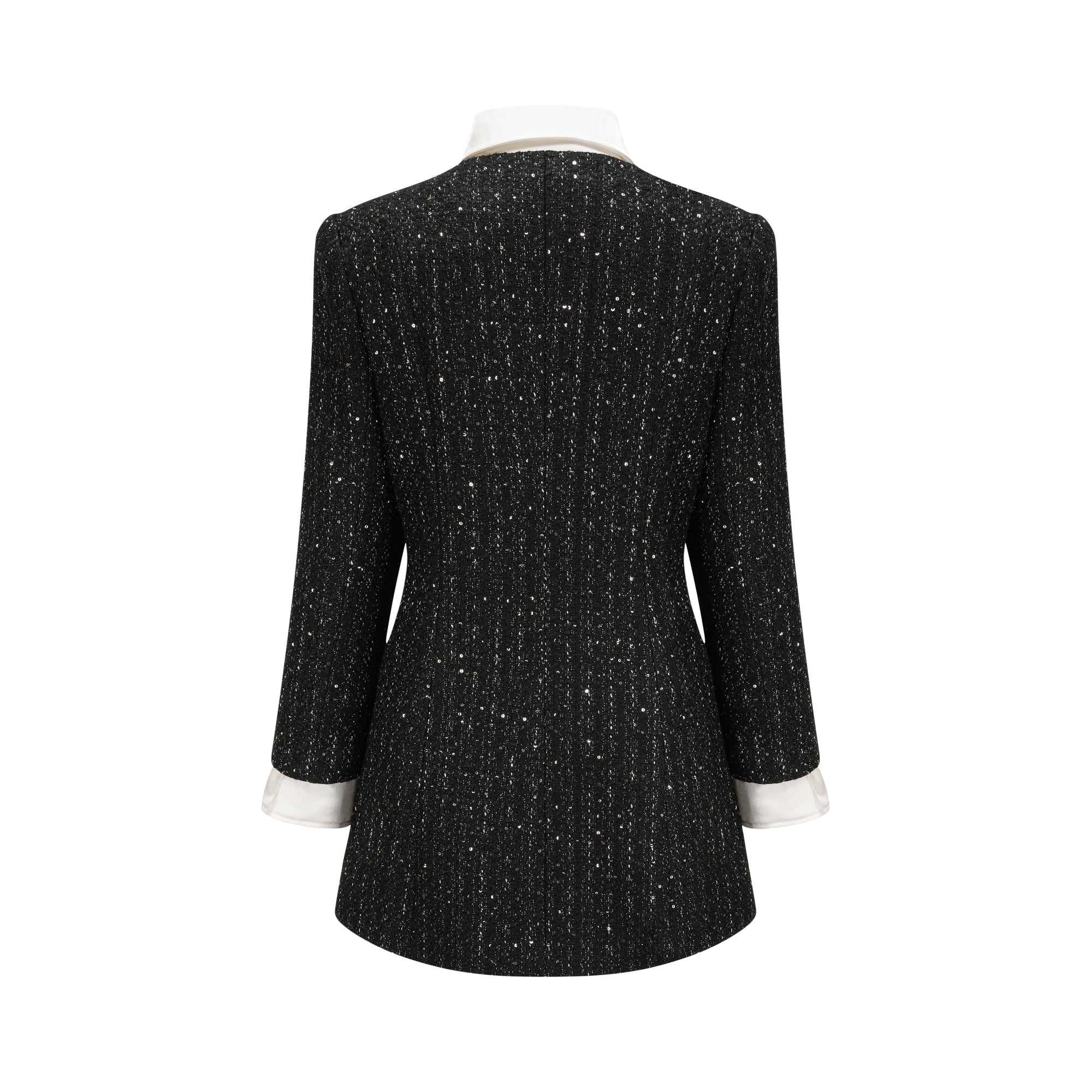 Audrey Black Sequin Paneled Tweed Mini Dress