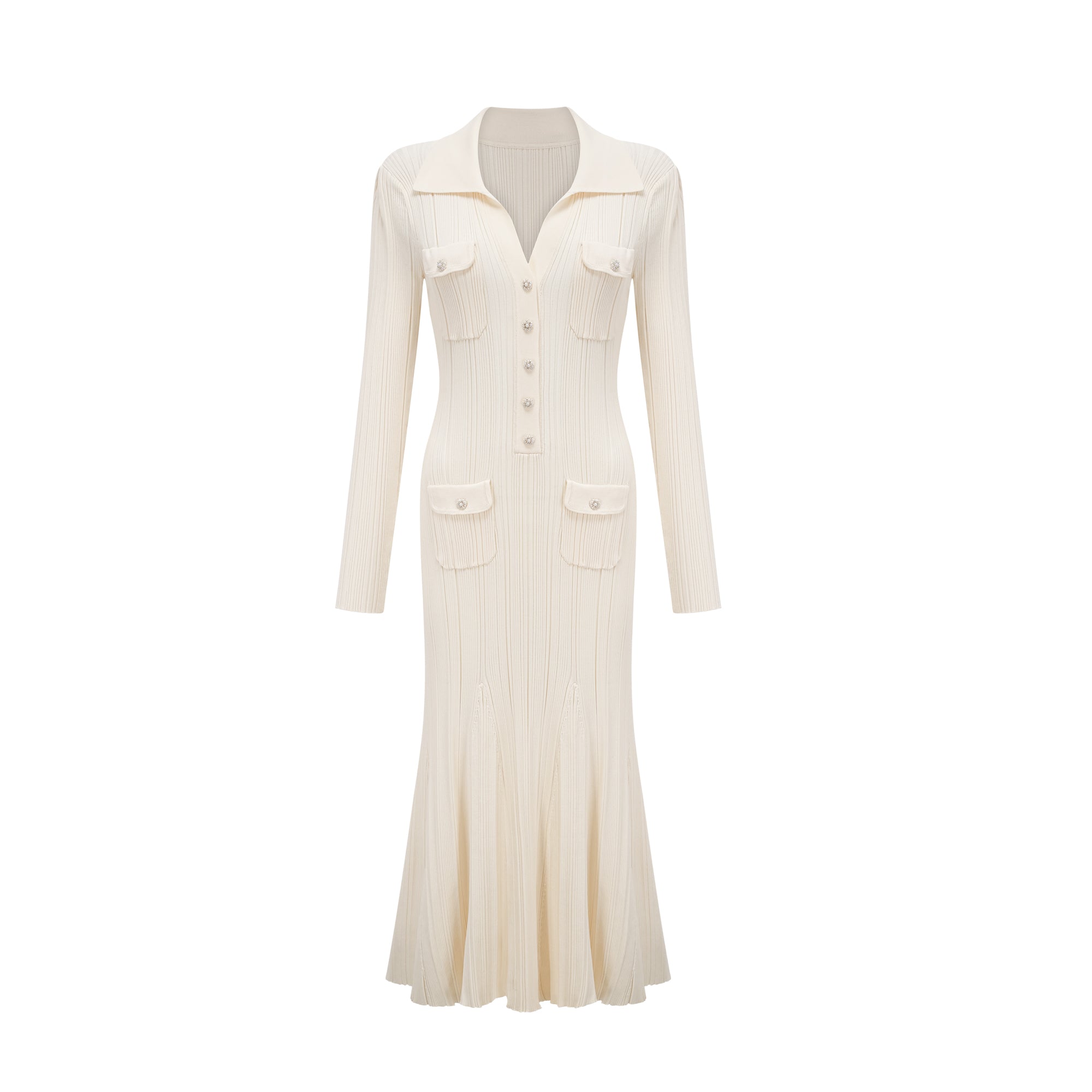 Nouria White Mermaid-Hem Knit Midi Dress