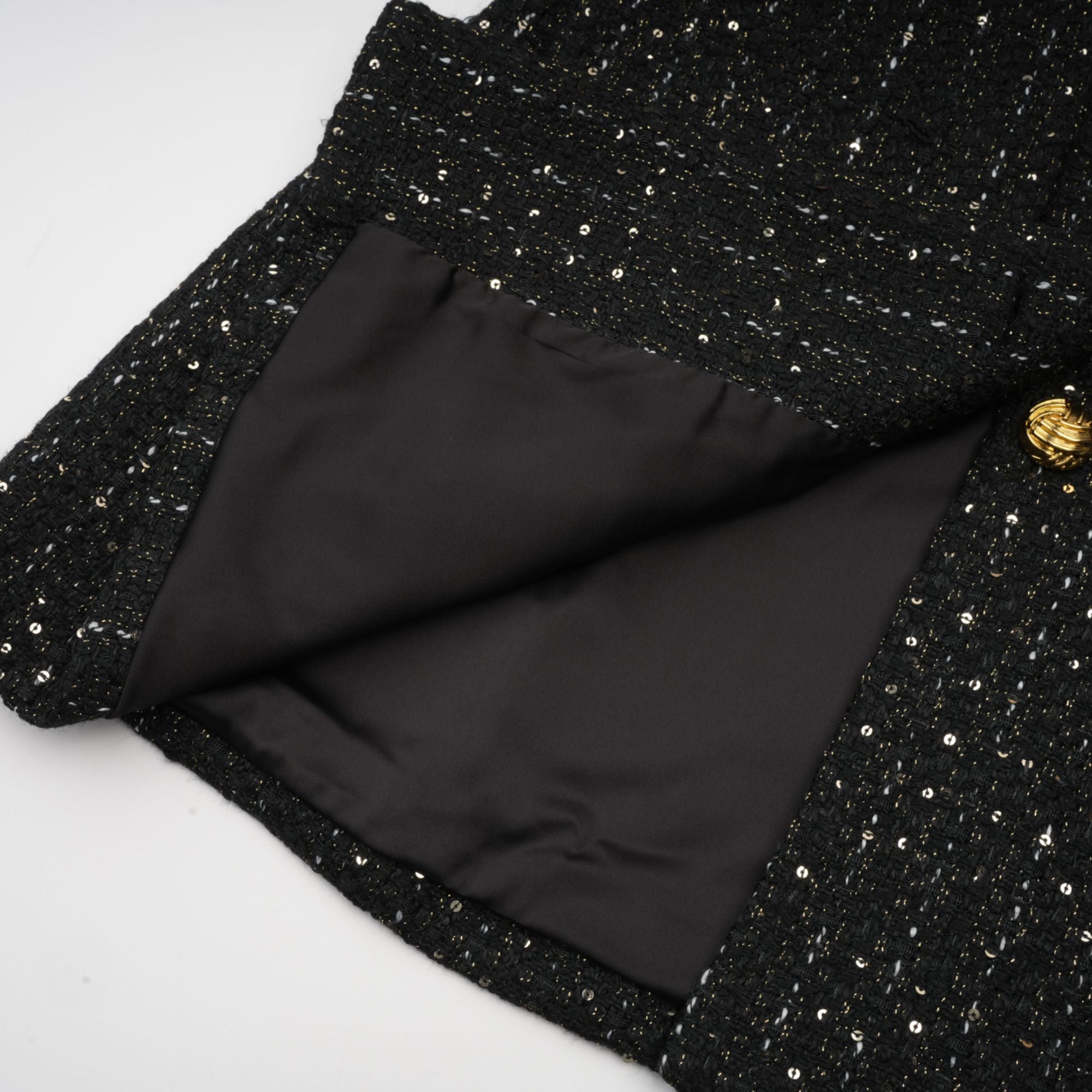 Audrey Black Sequin Paneled Tweed Mini Dress