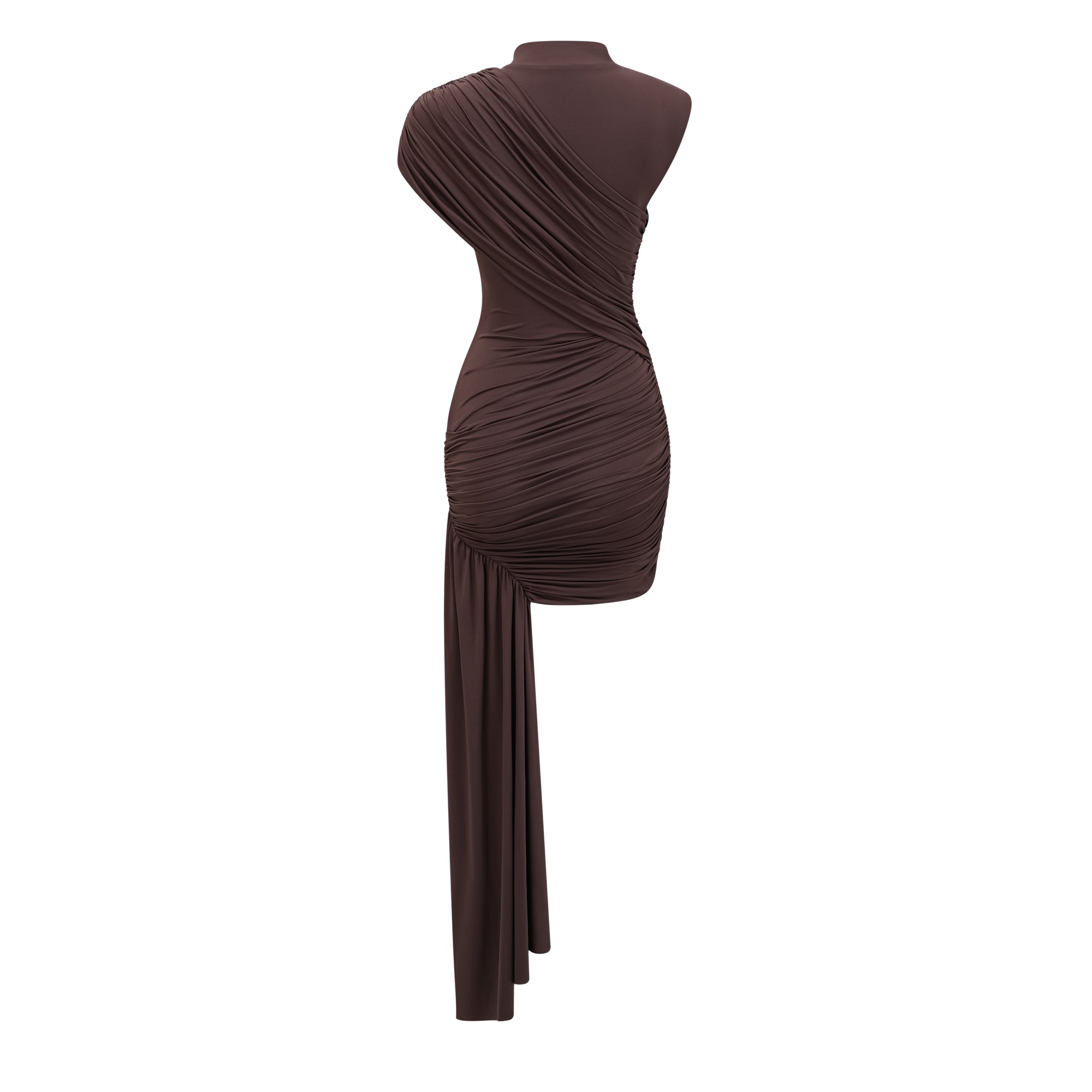 Fée Brown Asymmetrical Ruched Mini Dress