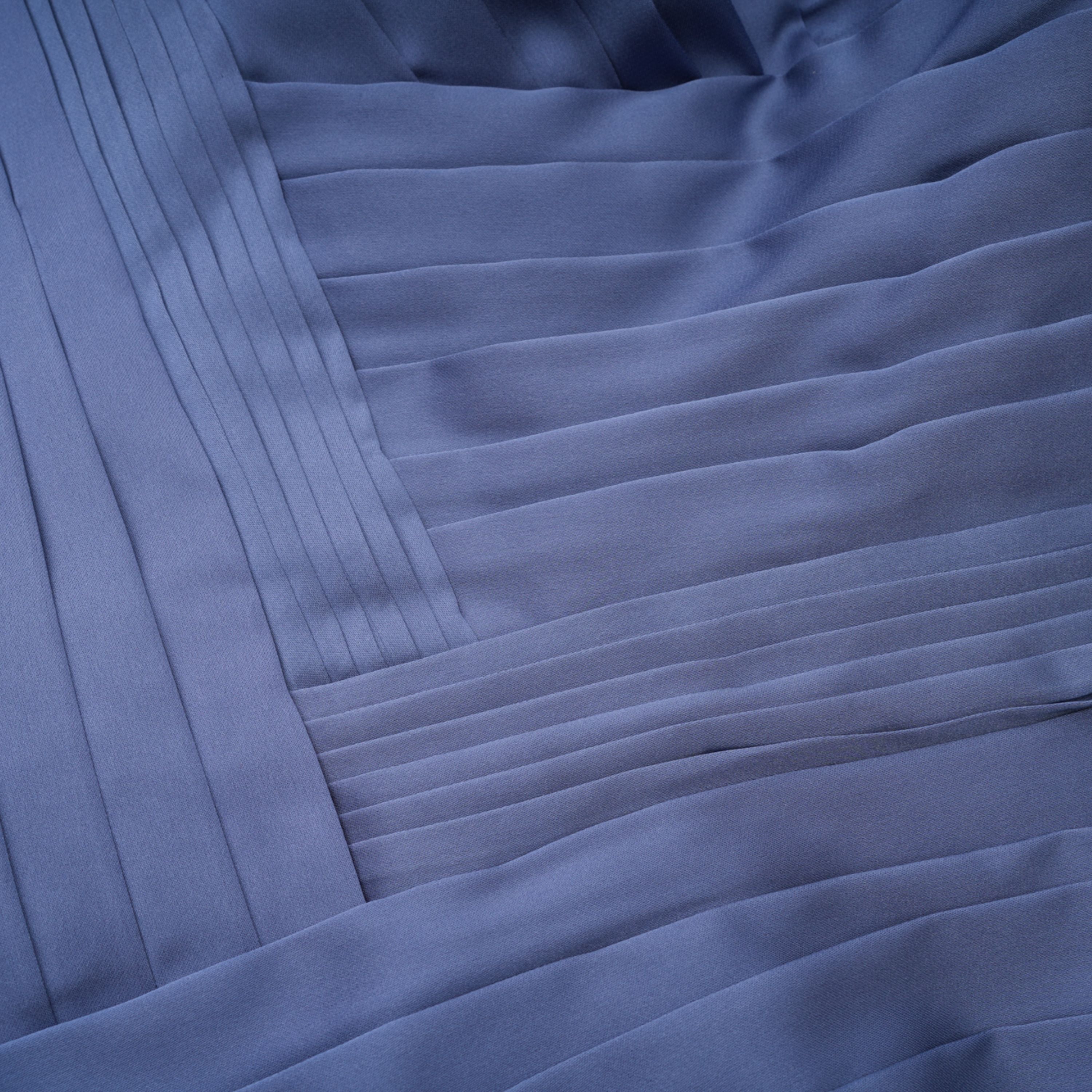 Angelína Blue Diagonal Pleated Gathered Maxi Gown