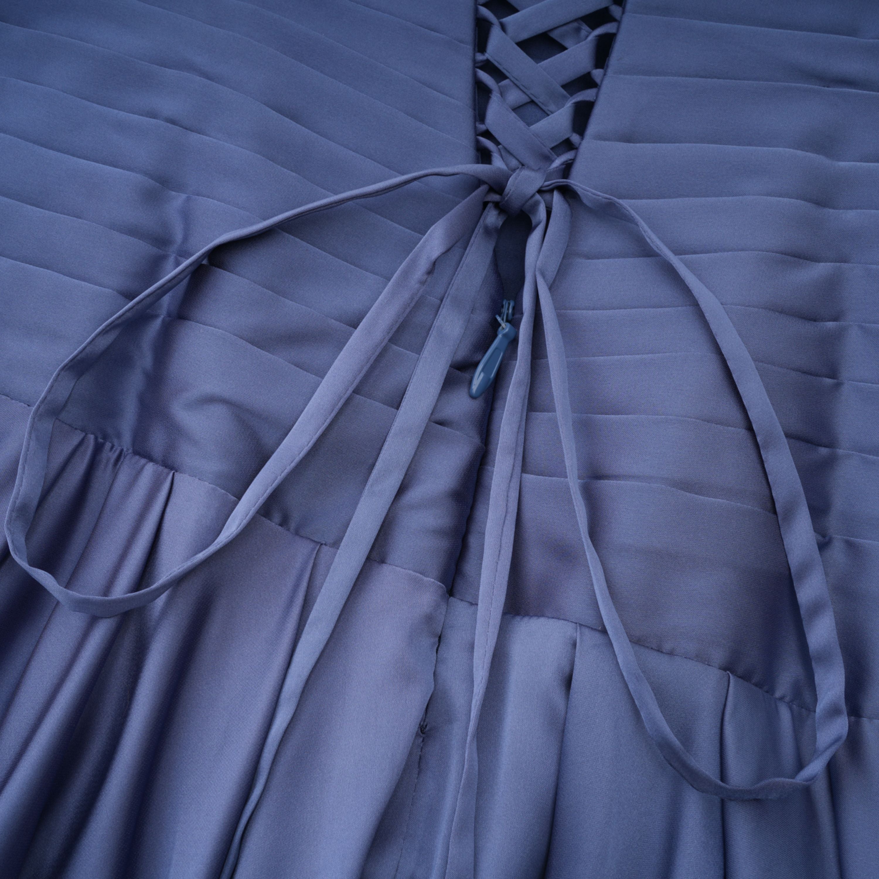 Angelína Blue Diagonal Pleated Gathered Maxi Gown
