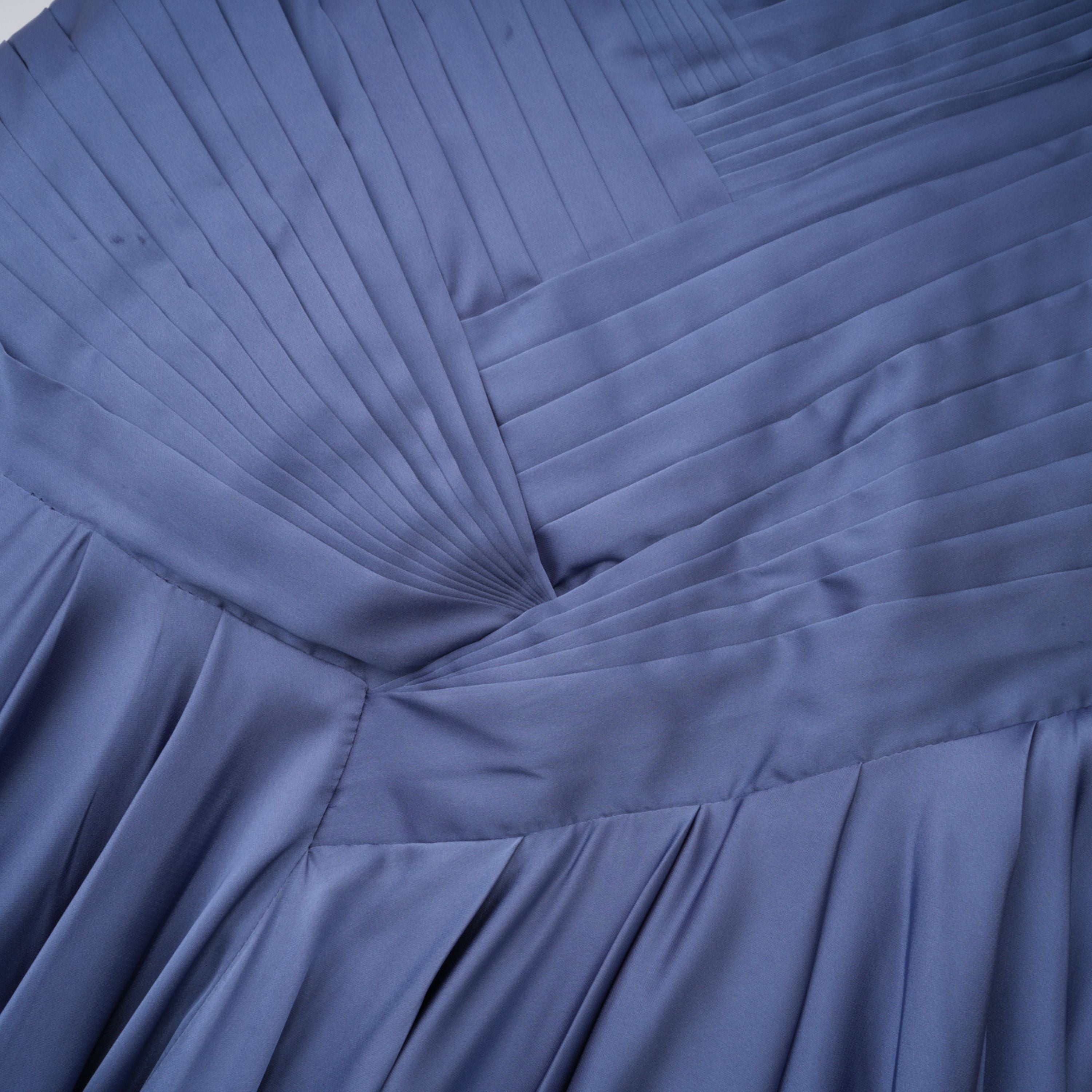 Angelína Blue Diagonal Pleated Gathered Maxi Gown