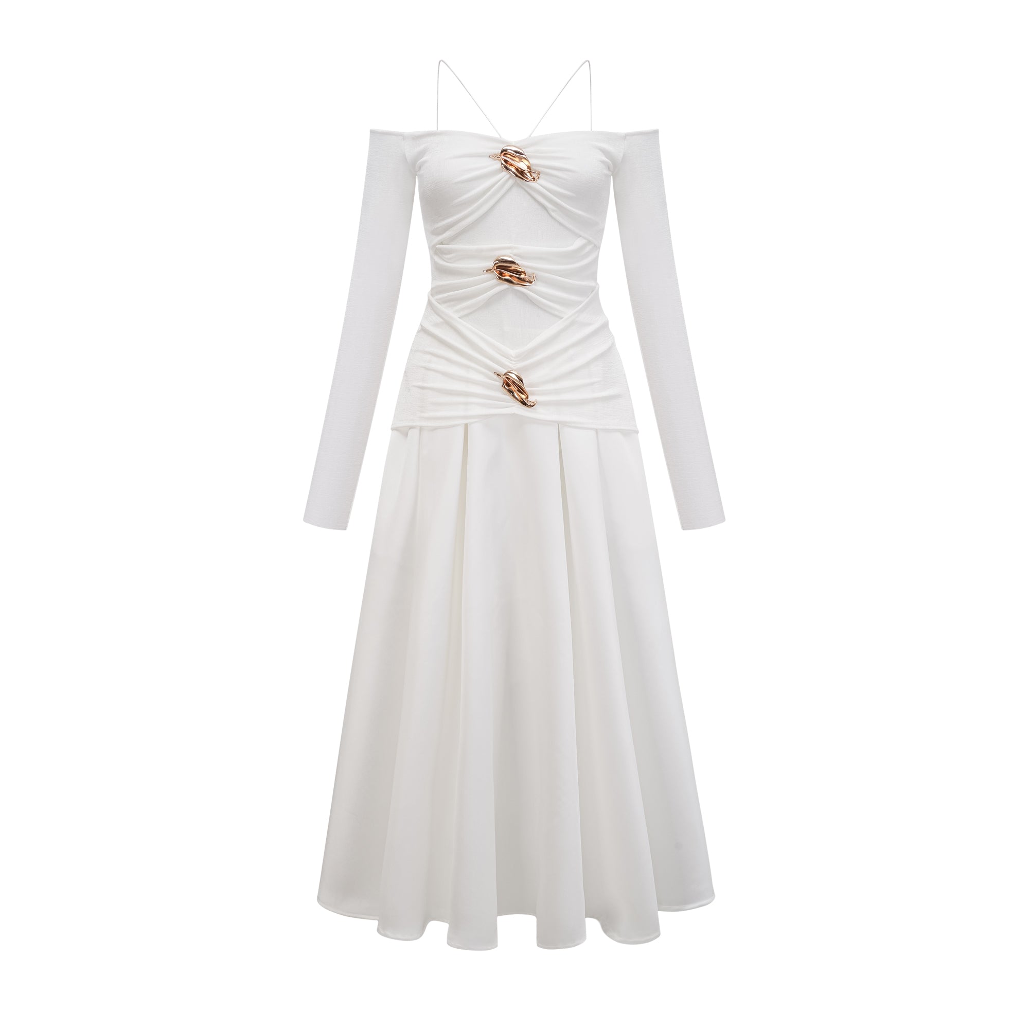 Nadine Off-Shoulder Paneled Maxi Dress in White