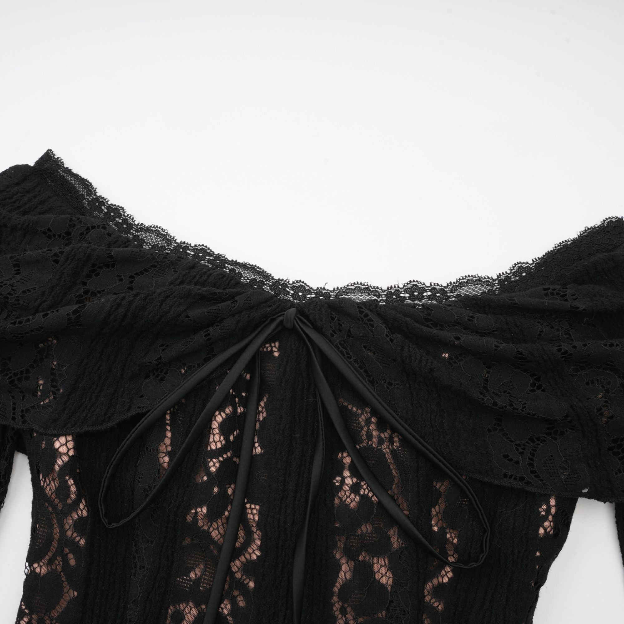 Émeline Floral Lace Flared-Cuff Midi Dress in Black