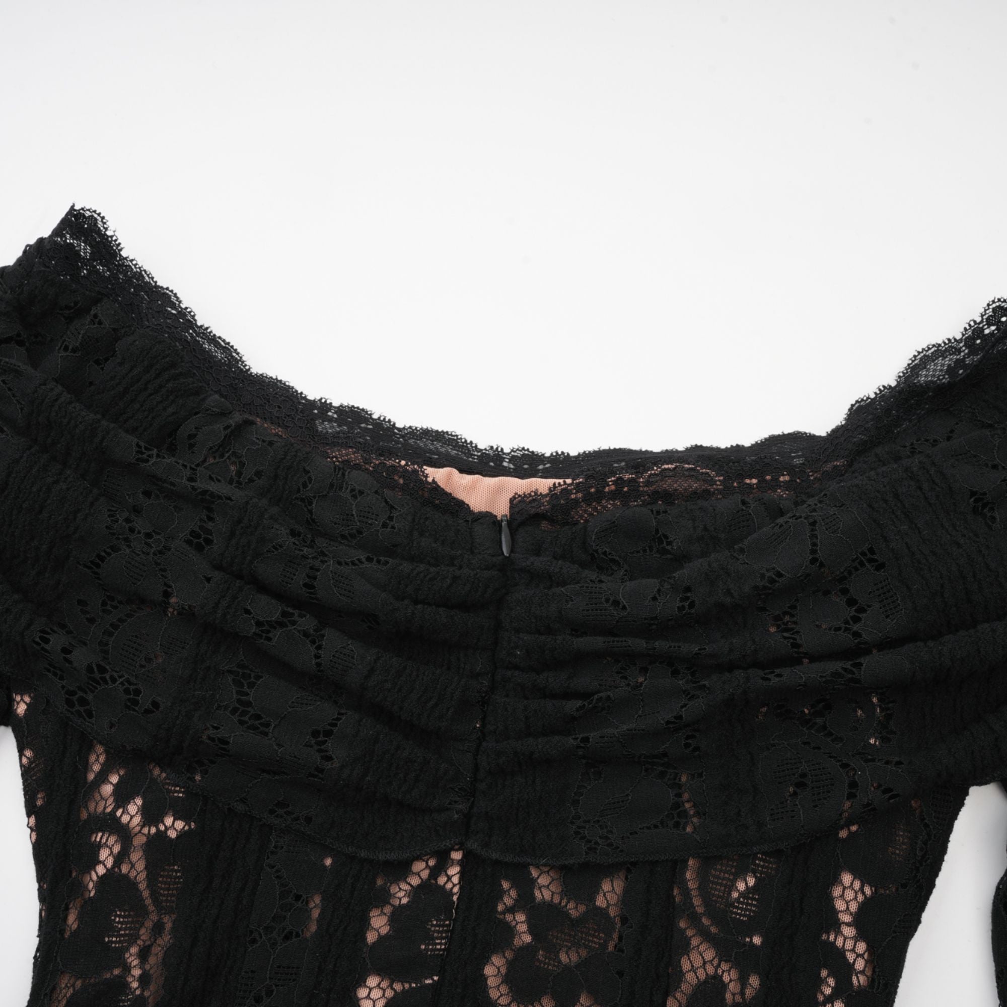 Émeline Floral Lace Flared-Cuff Midi Dress in Black
