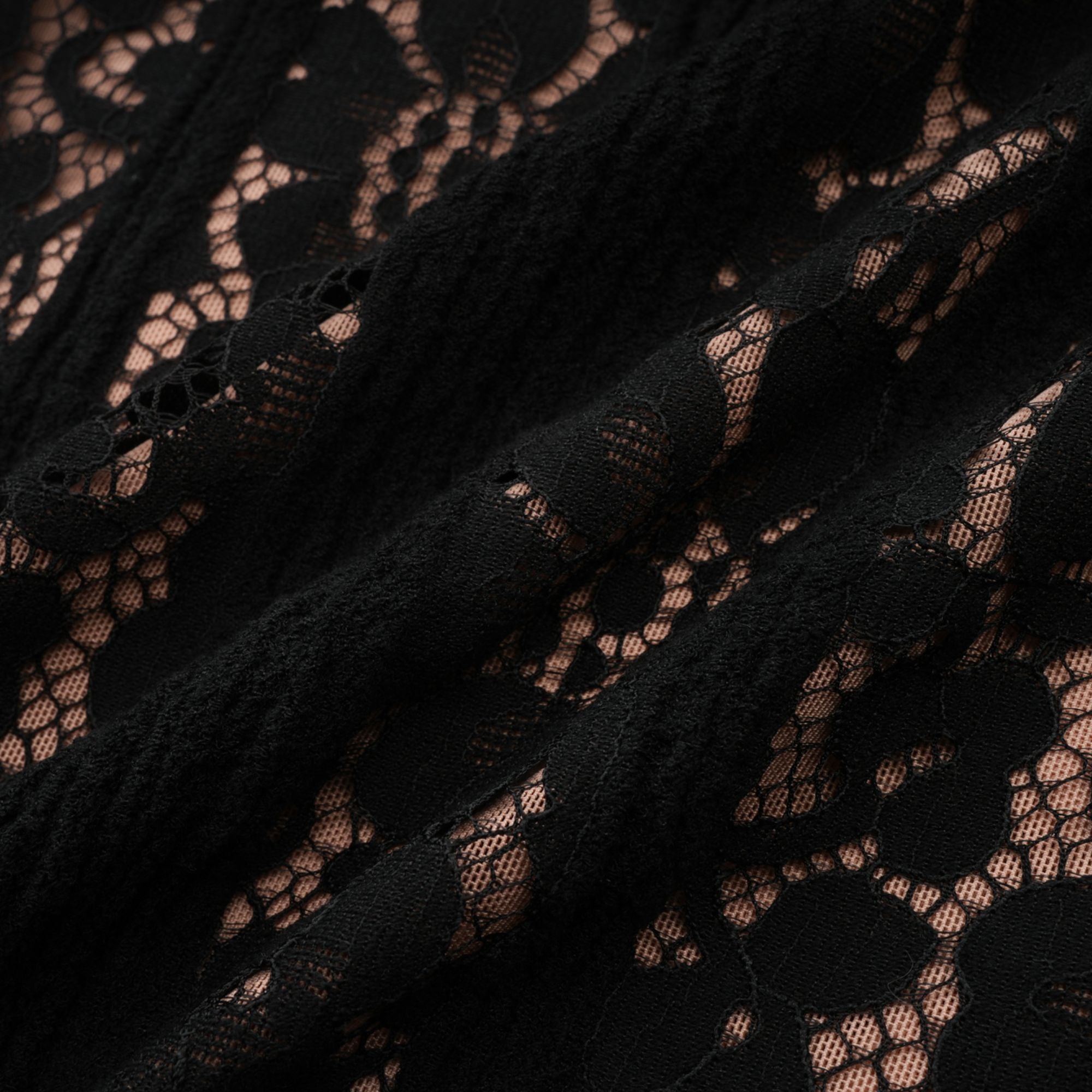 Émeline Floral Lace Flared-Cuff Midi Dress in Black