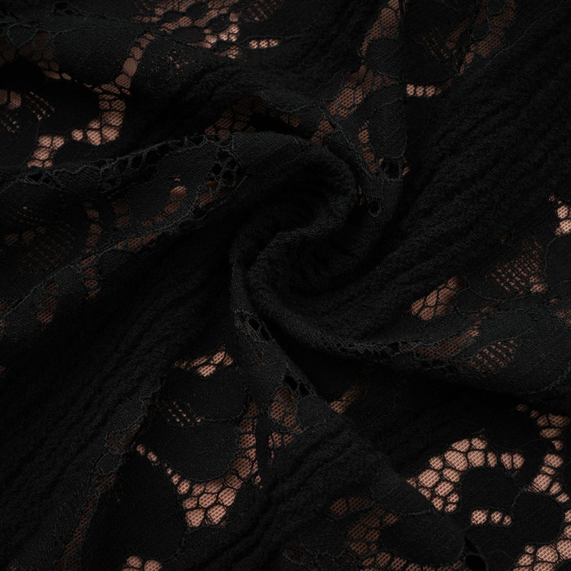 Émeline Floral Lace Flared-Cuff Midi Dress in Black