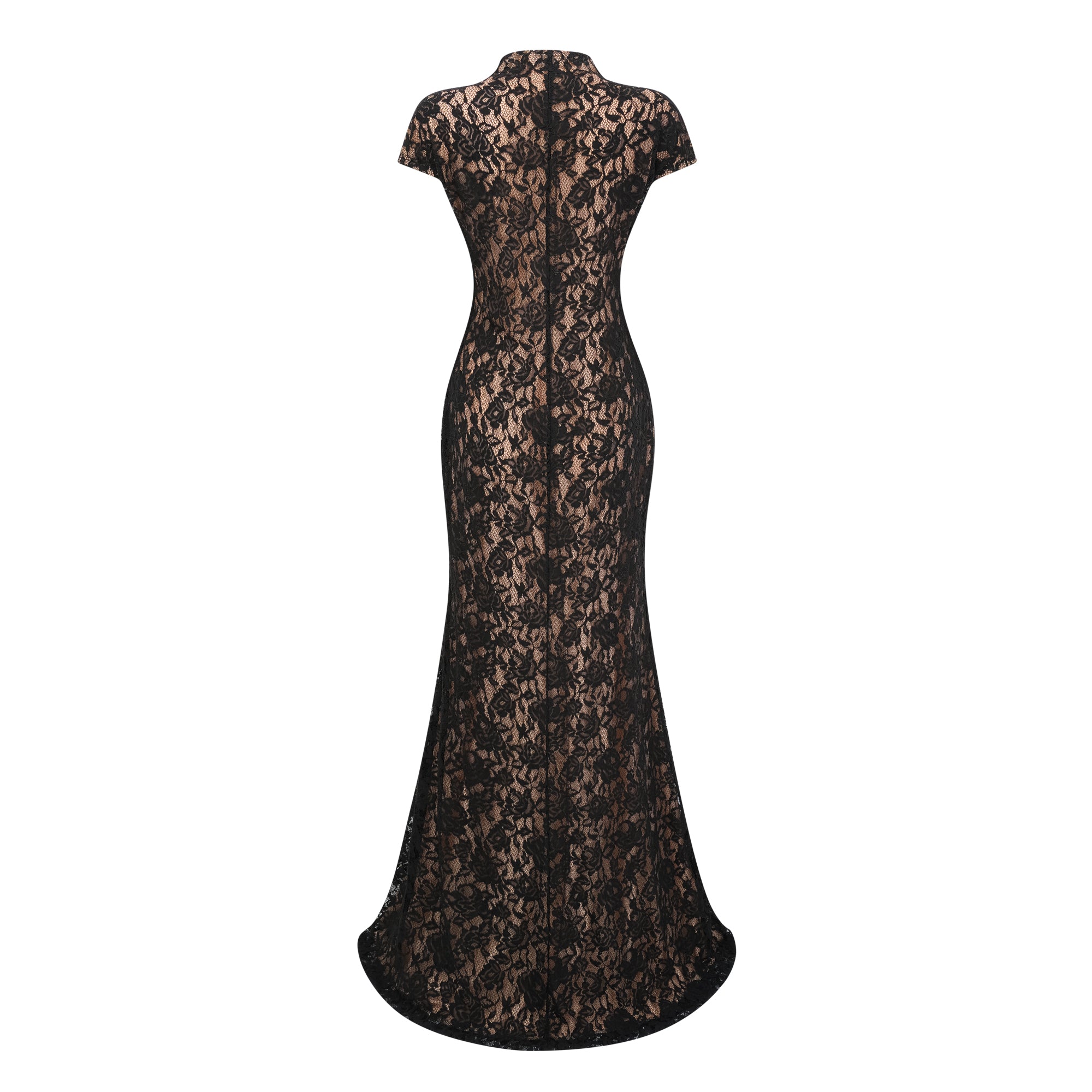 Andrea Black Keyhole Lace Maxi Dress with High Thigh Slit – Miss
