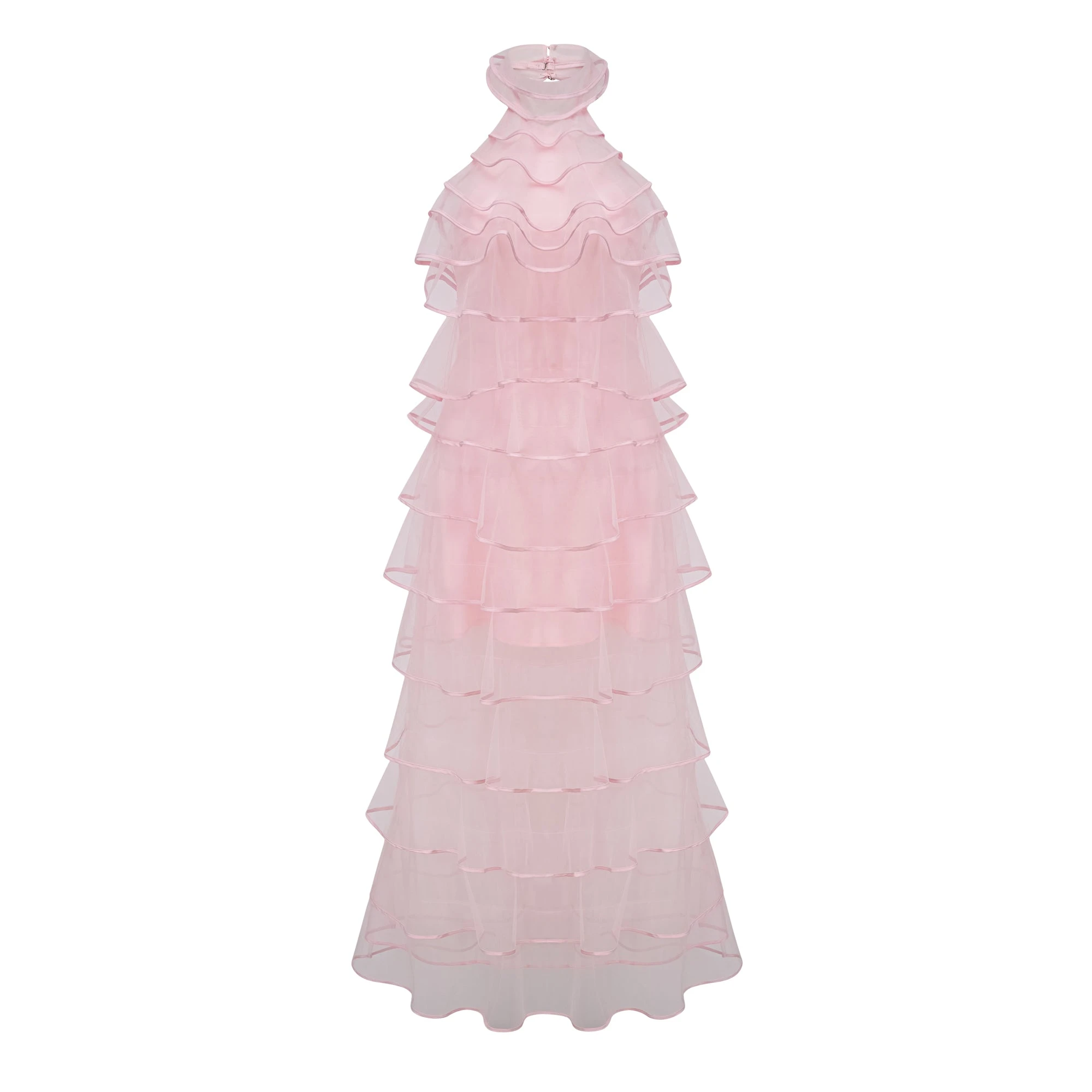 Nonchalante Pink Tiered Halterneck Maxi Dress