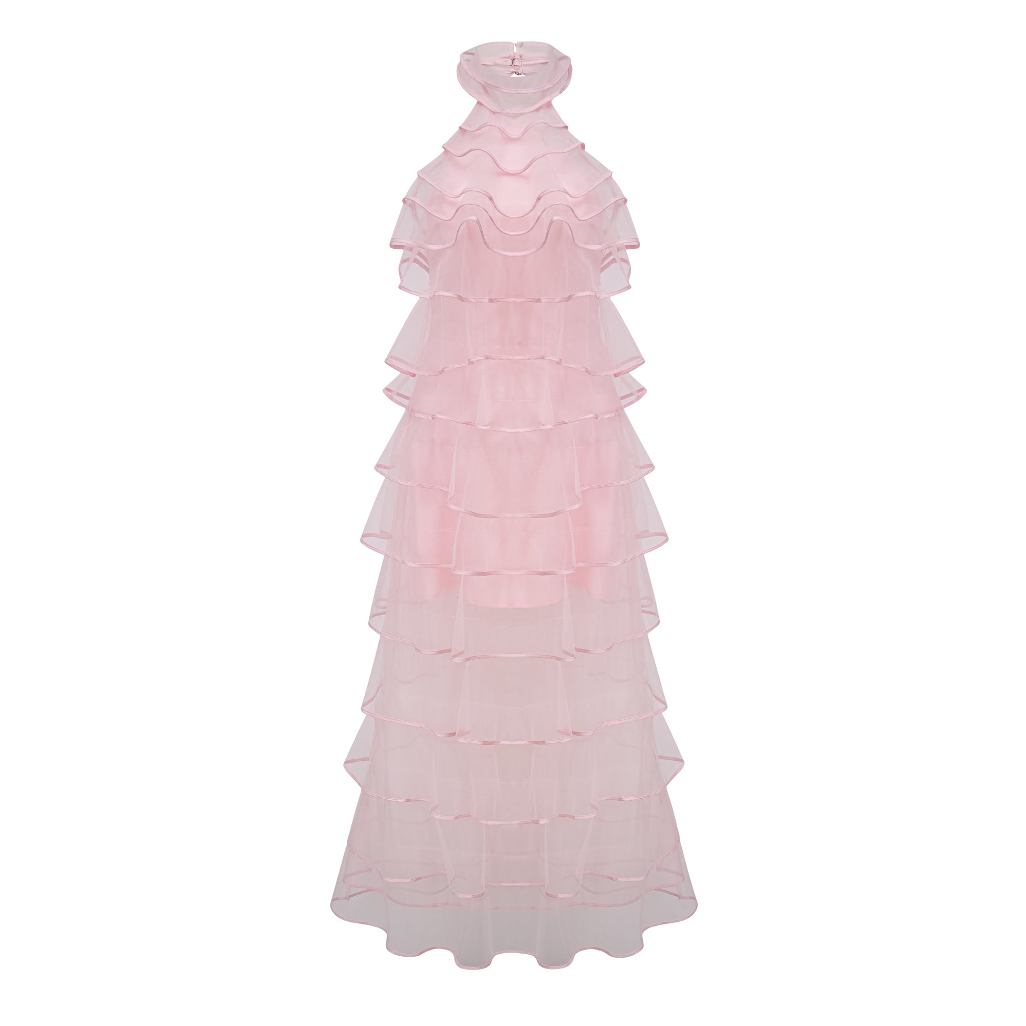 Nonchalante Pink Tiered Halterneck Maxi Dress