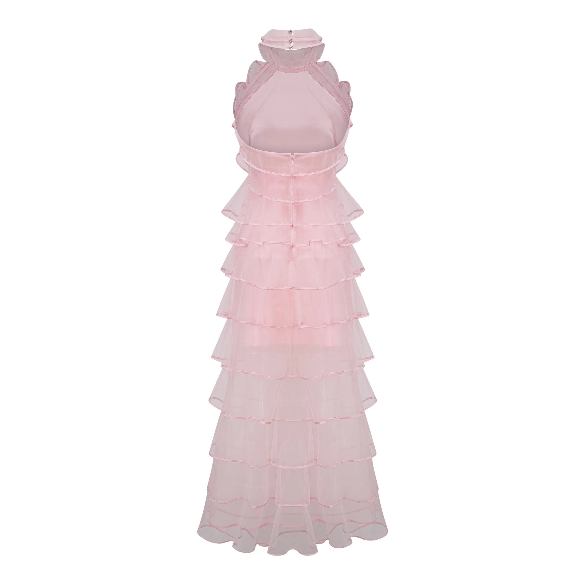 Nonchalante Pink Tiered Halterneck Maxi Dress