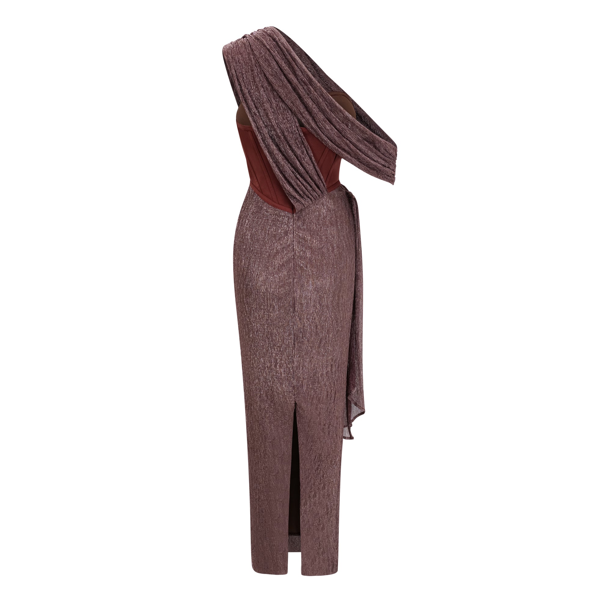 Delphine Ribbon-Design Corset Maxi Dress in Brown