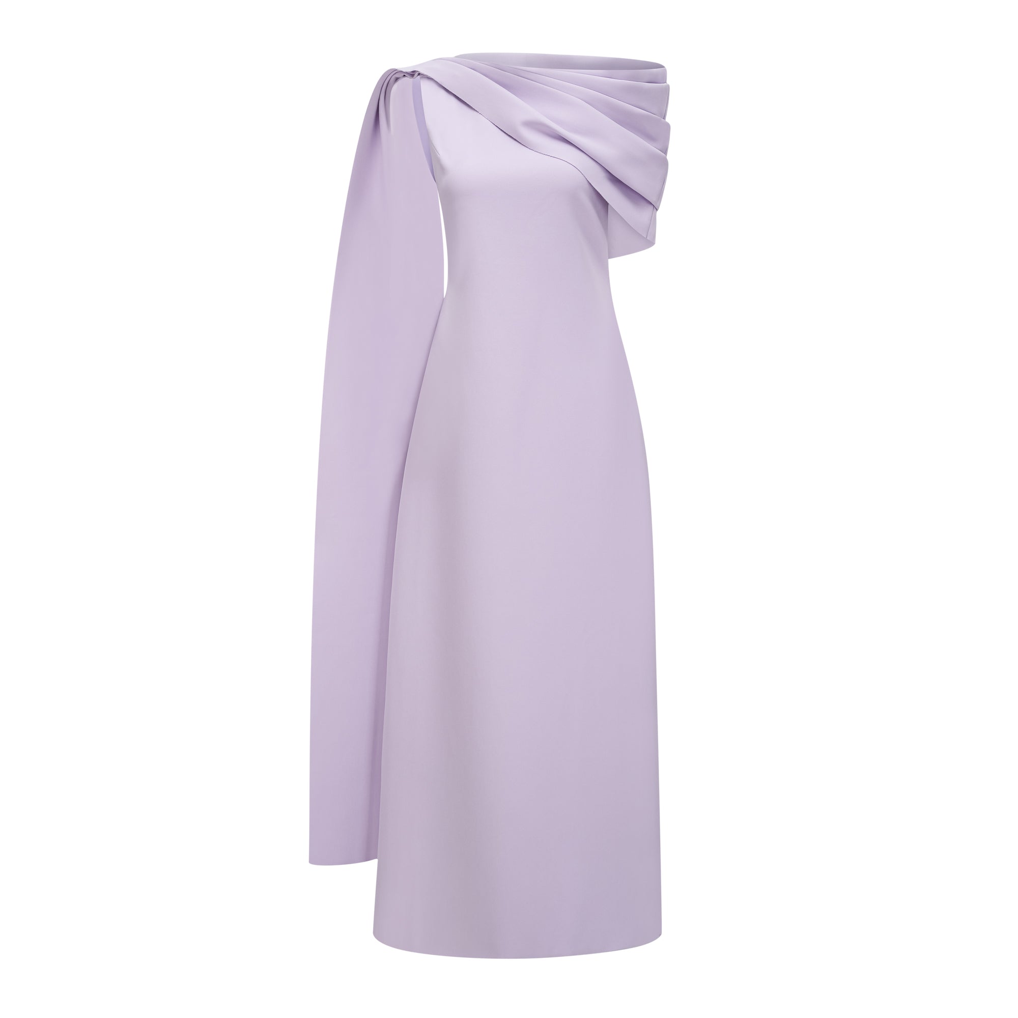 Annabelle Purple Cape-Design Ribbon Maxi Dress