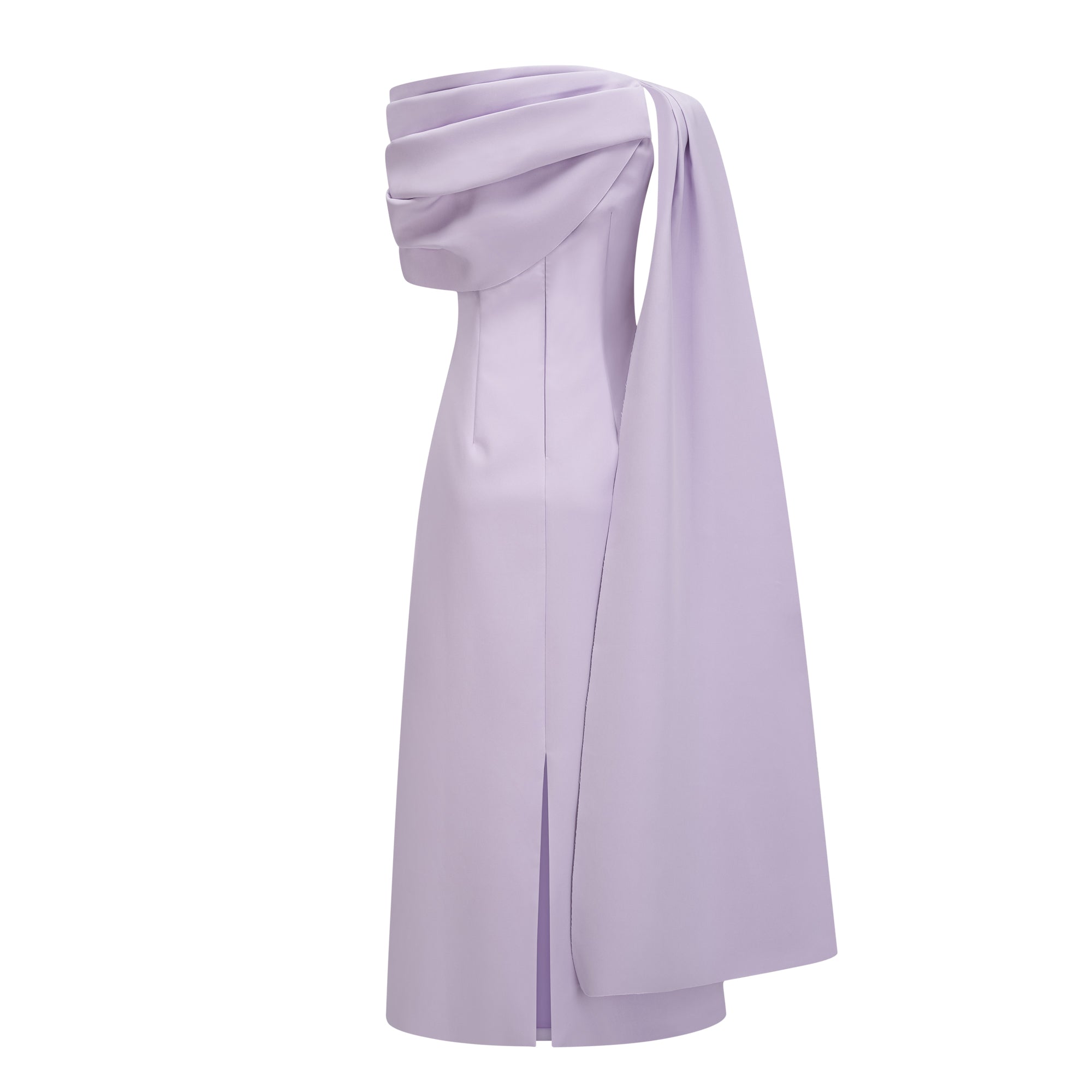 Annabelle Purple Cape-Design Ribbon Maxi Dress