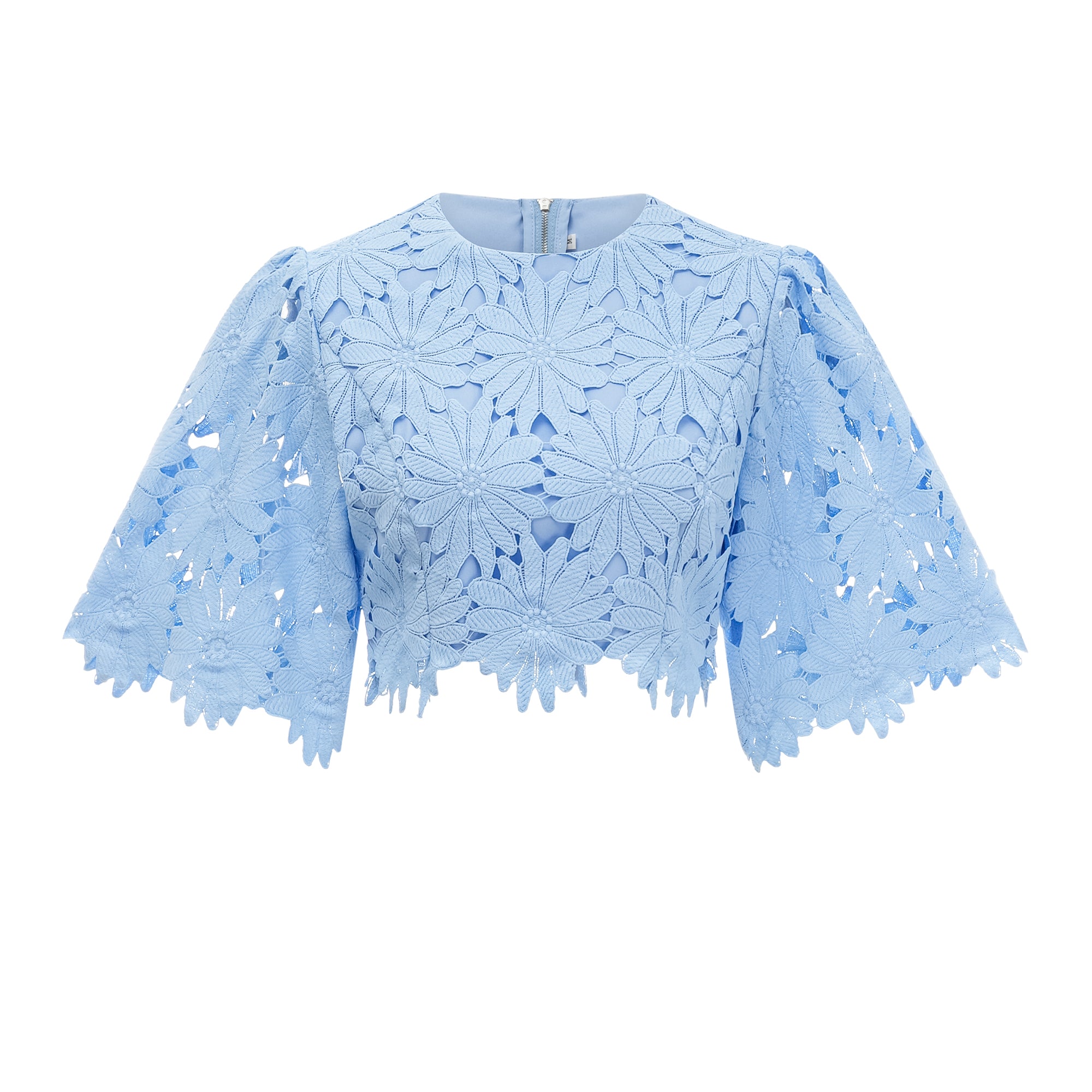 Audrey Blue Guipure Lace Top & Skirt Matching Set